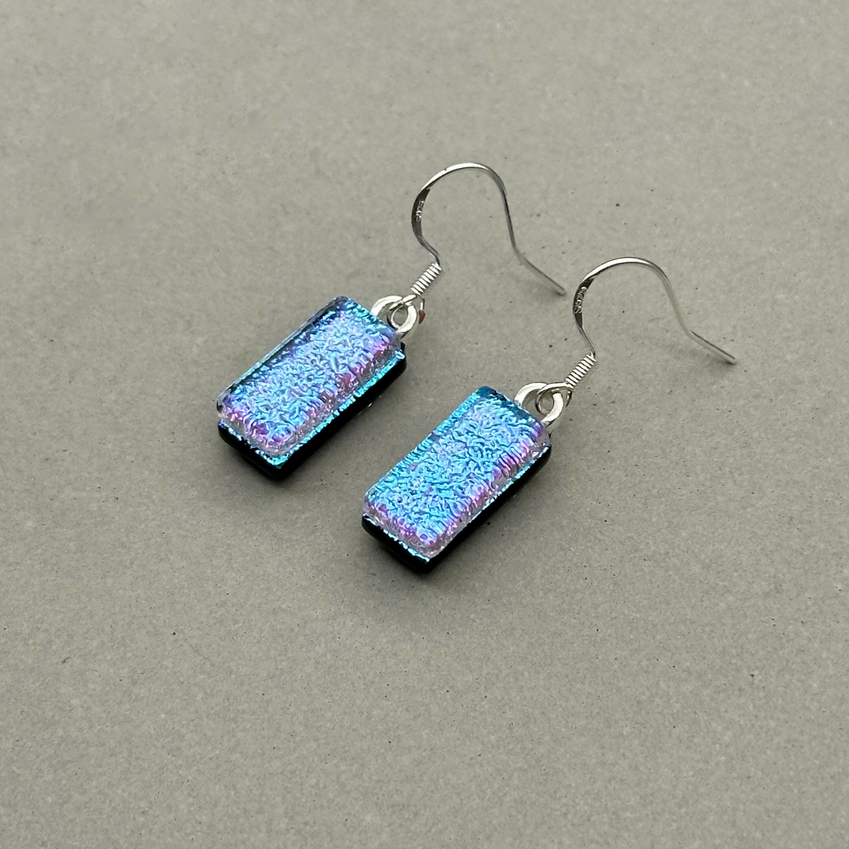 Ice Blue & Purple Dichroic Glass Necklace and Earrings Set - Sterling Silver, Handmade by Jade Tapson Glass
