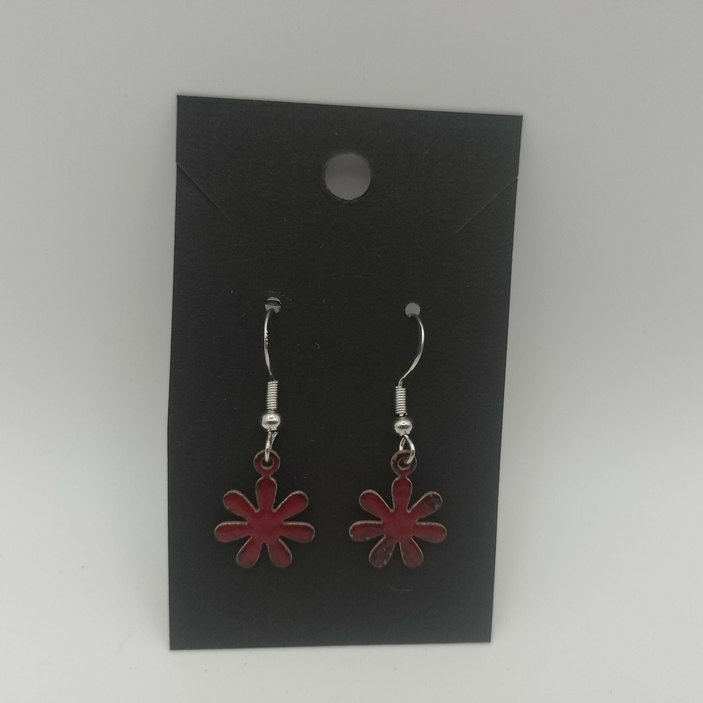 Dark Red Enamel Flower Earrings