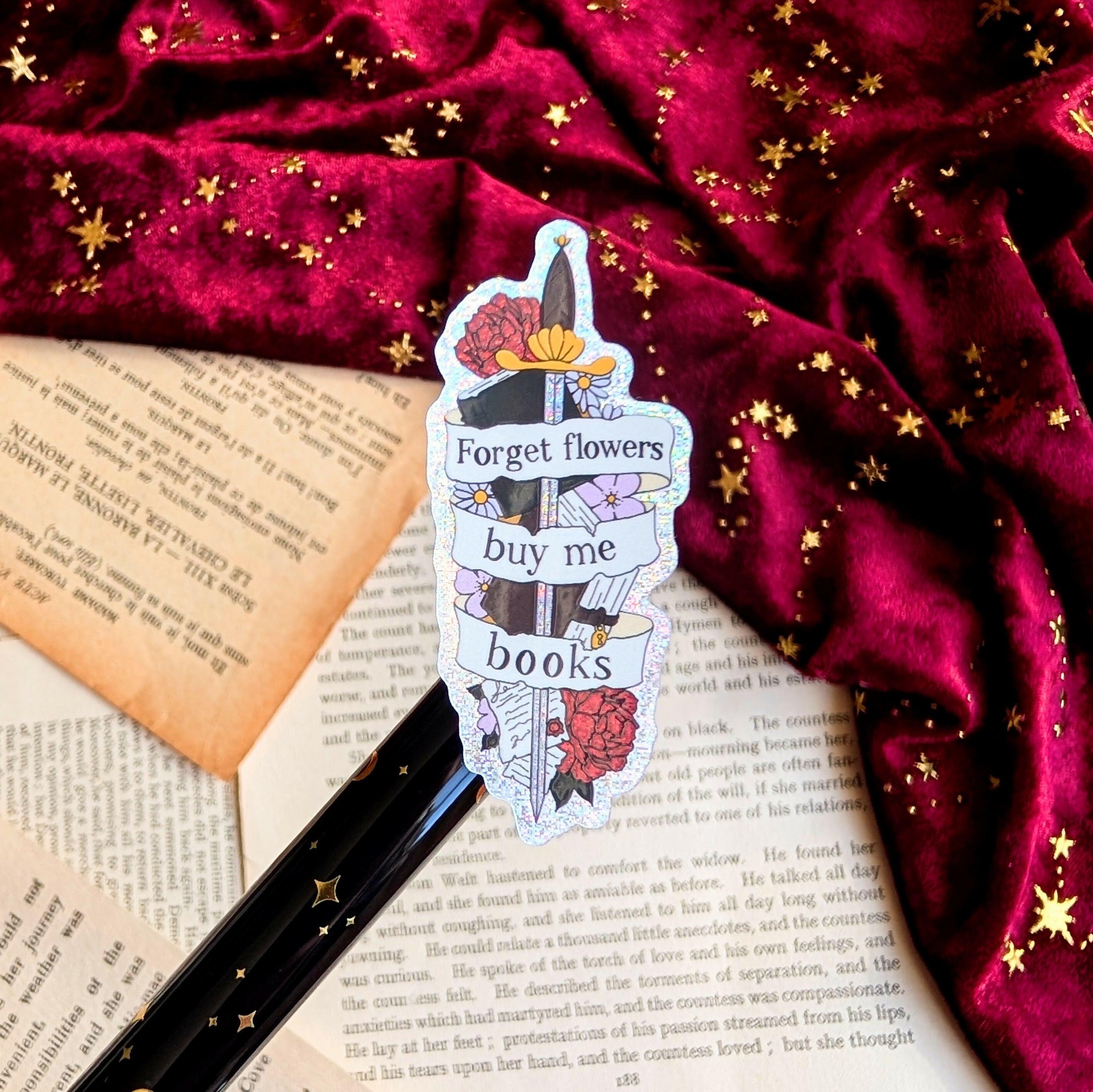 Forget Flowers Buy me Books Glitter Sticker