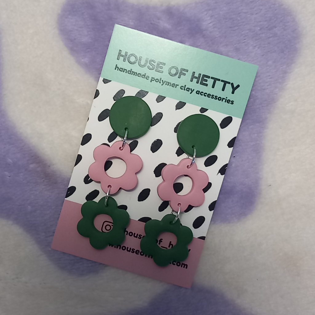 Polymer Clay Double Drop Daisy Earrings