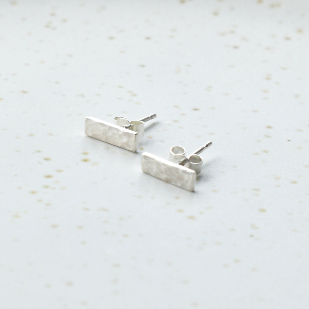Sterling Silver Textured Rectangle Stud Earrings