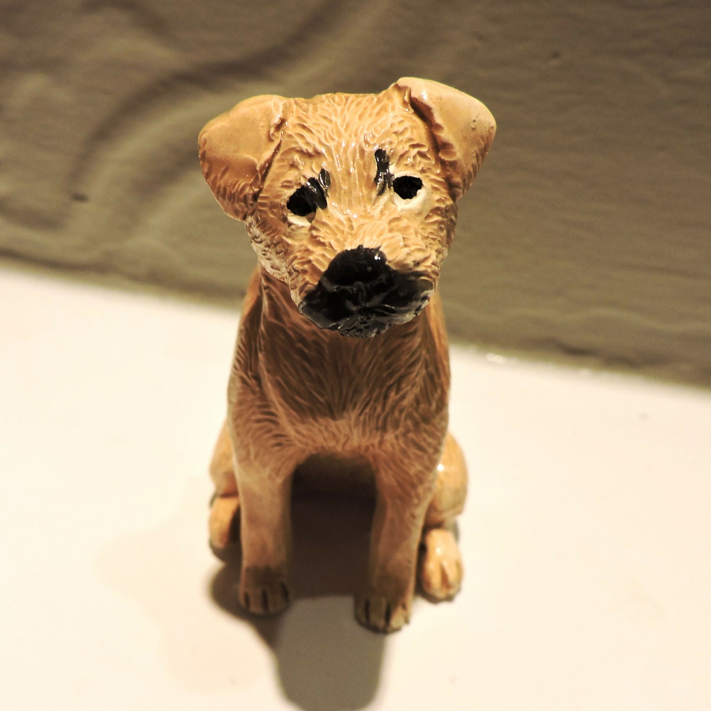 Ceramic Border terrier dog sculpture, wheaten