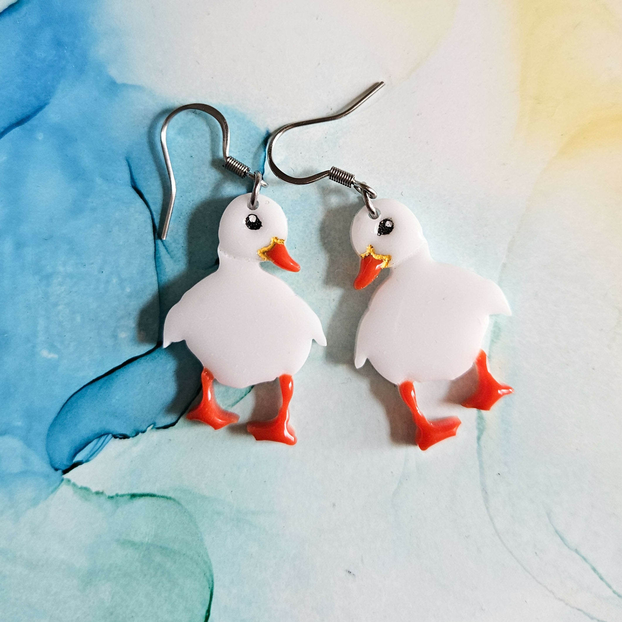 Handmade Resin Ducklings Dangle Earrings