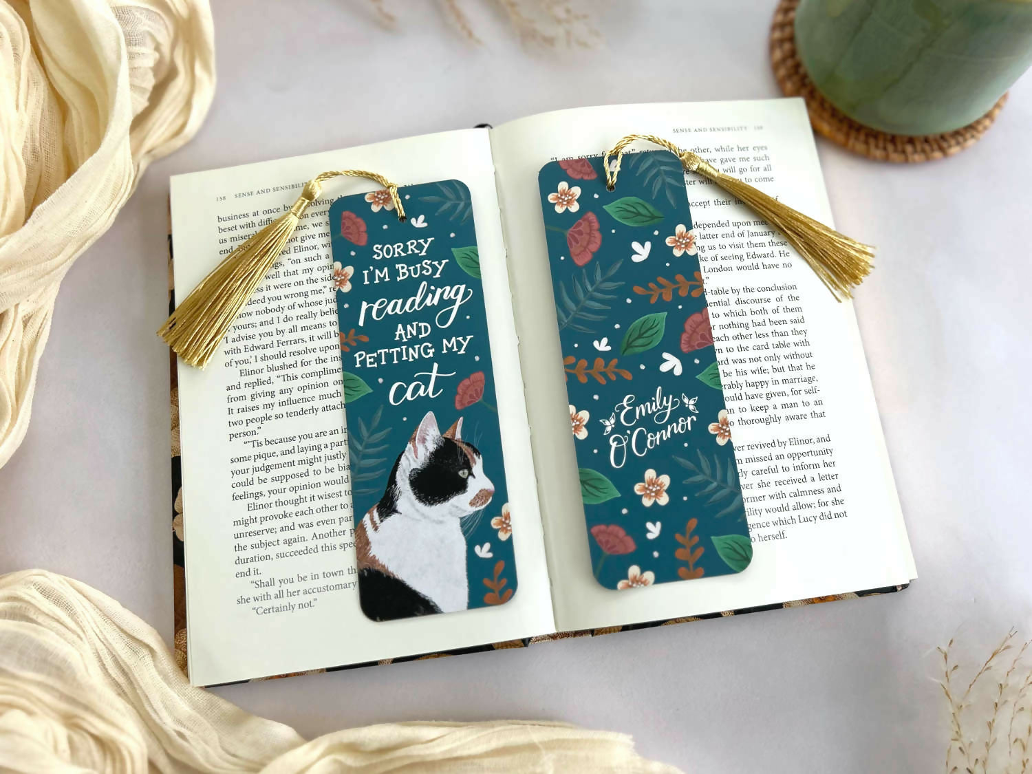 Calico Cat Floral Bookmark