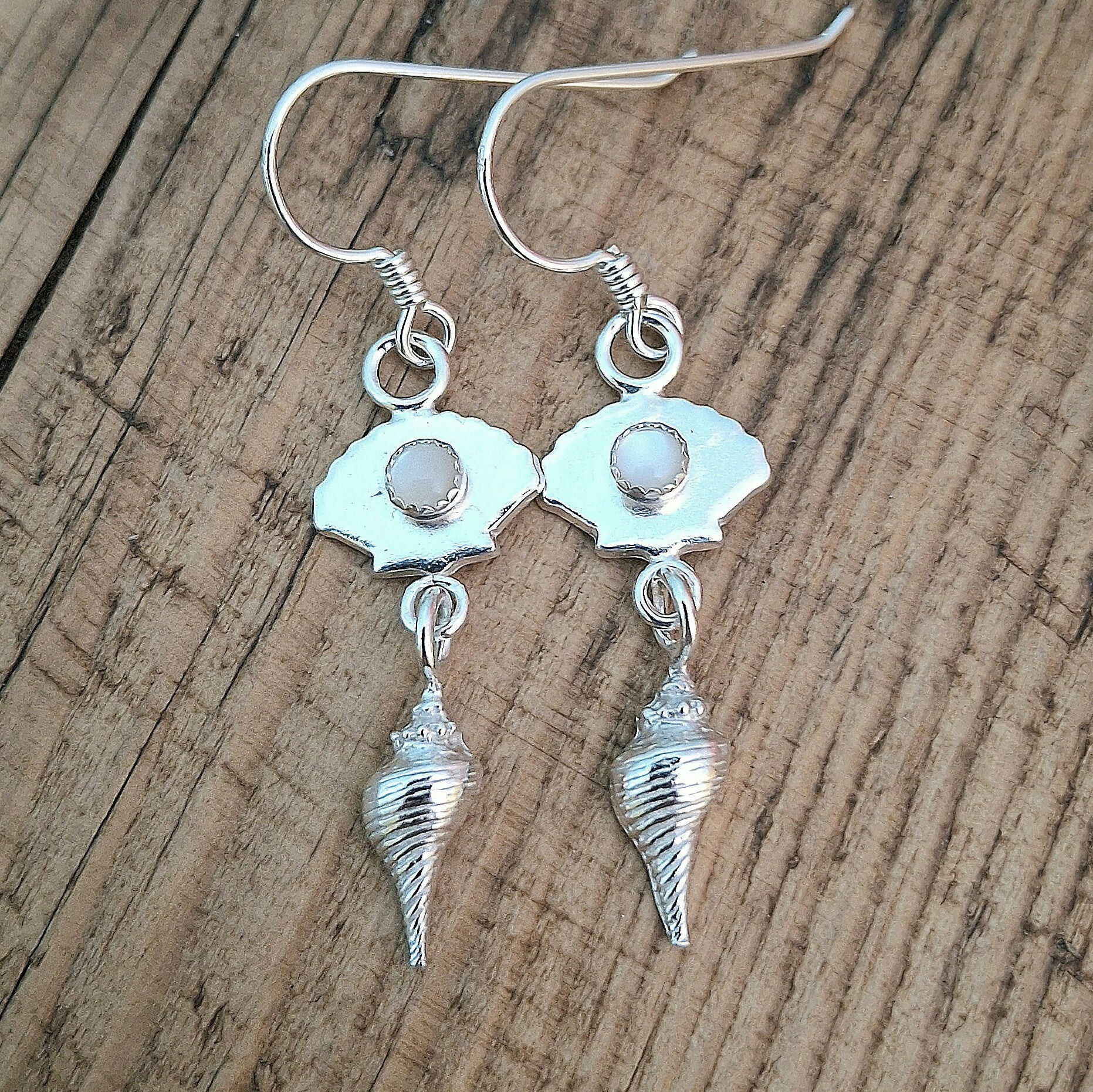 Handmade Silver Shells Earrings With Mother of Pearl