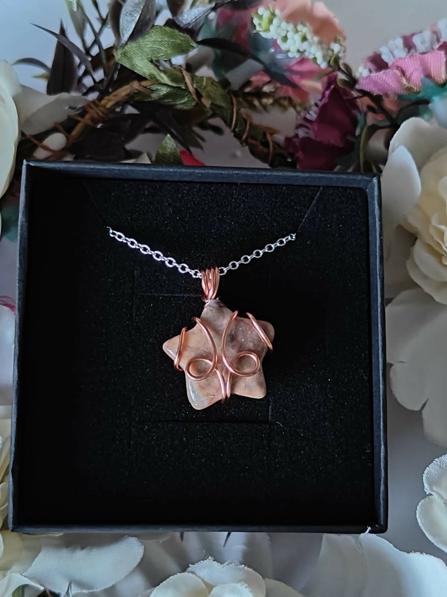 Mookaite Wire Wrapped Crystal Star Necklace on Sterling Silver Chain