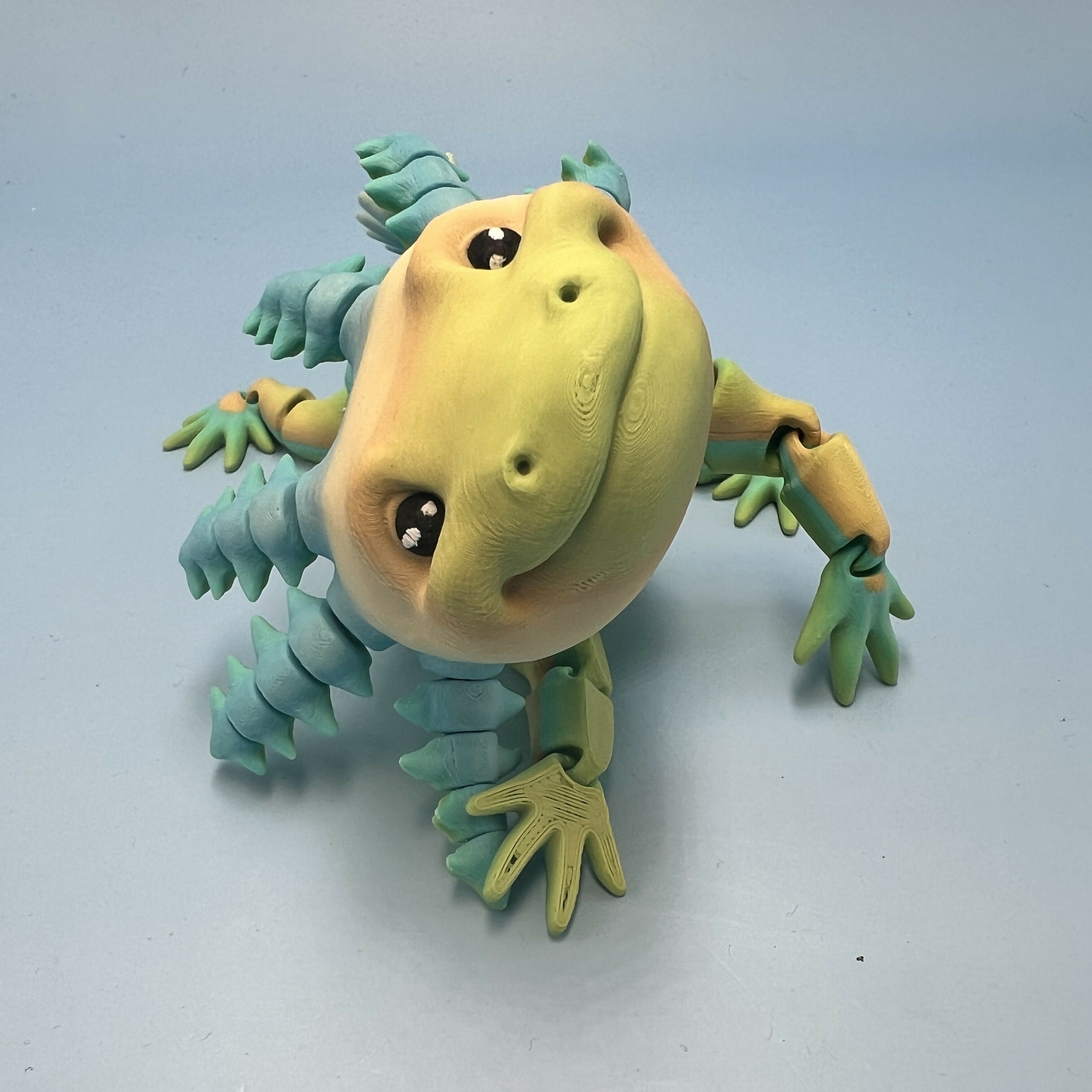 3D Printed LARGE: Articulated Sensory Fidget Animals friends Axolotl (Teal/Beige/Lime) 25cm