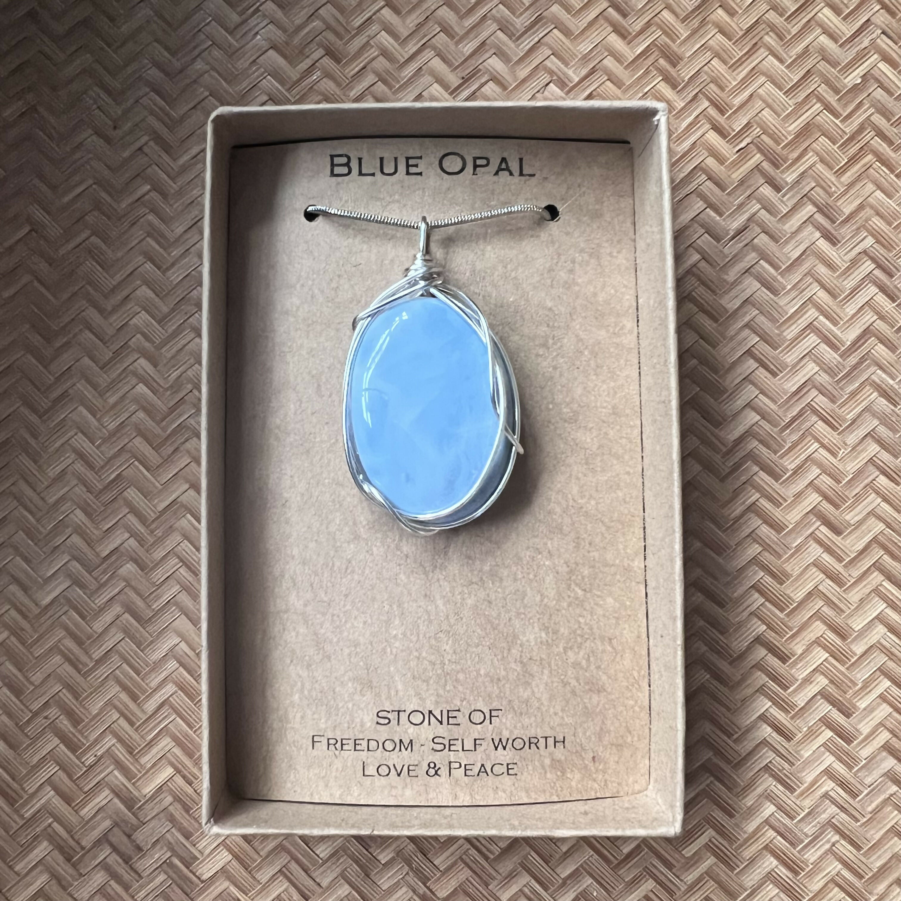 Blue Opal Wire Wrapped Pendant