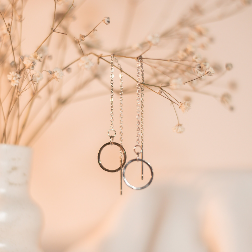 Hypoallergenic Open Stainless Steel Hammered Threader Earrings