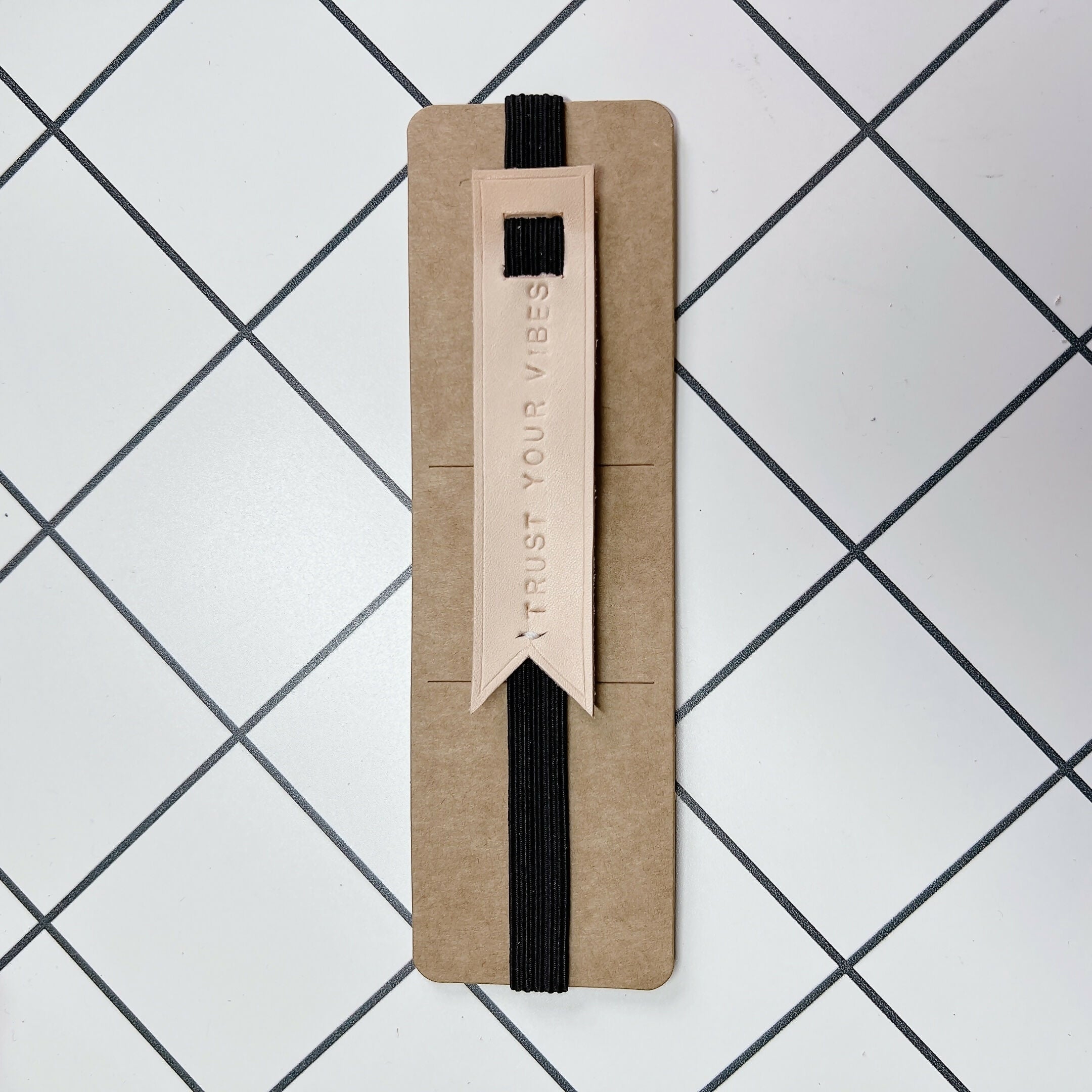 Rubber Strap Leather Elastic Bookmark - TRUST YOUR VIBES