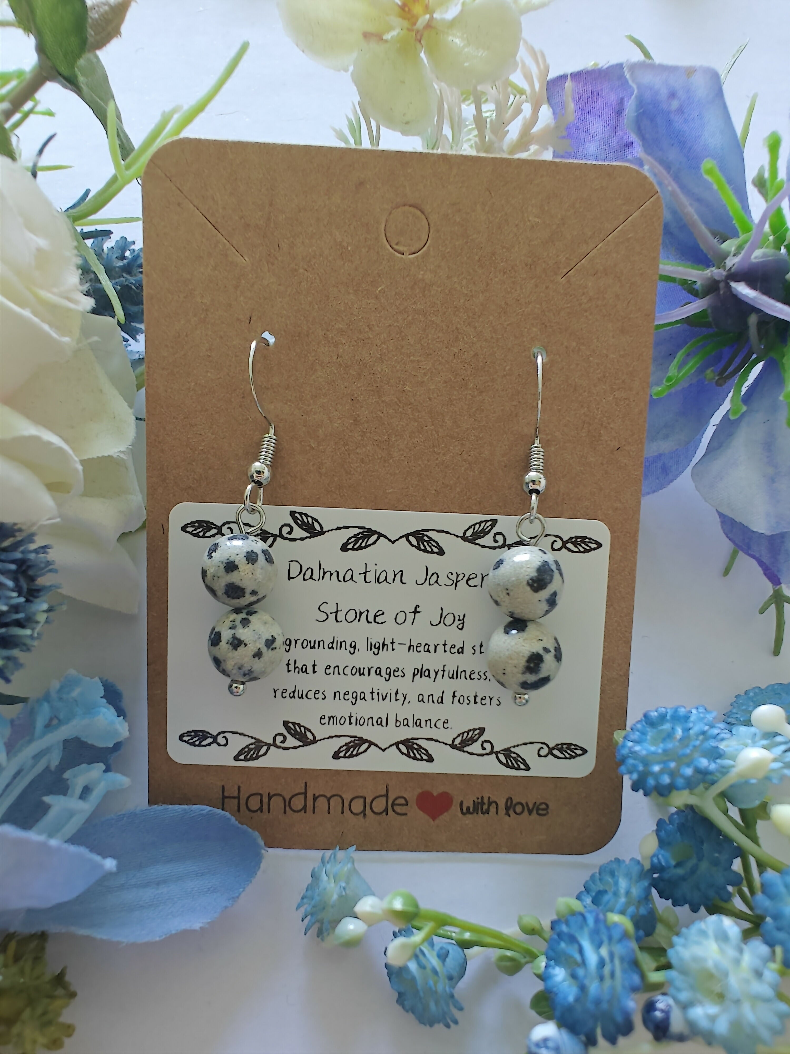 Dalmatian Jasper Earrings on Sterling Silver Plated Hooks