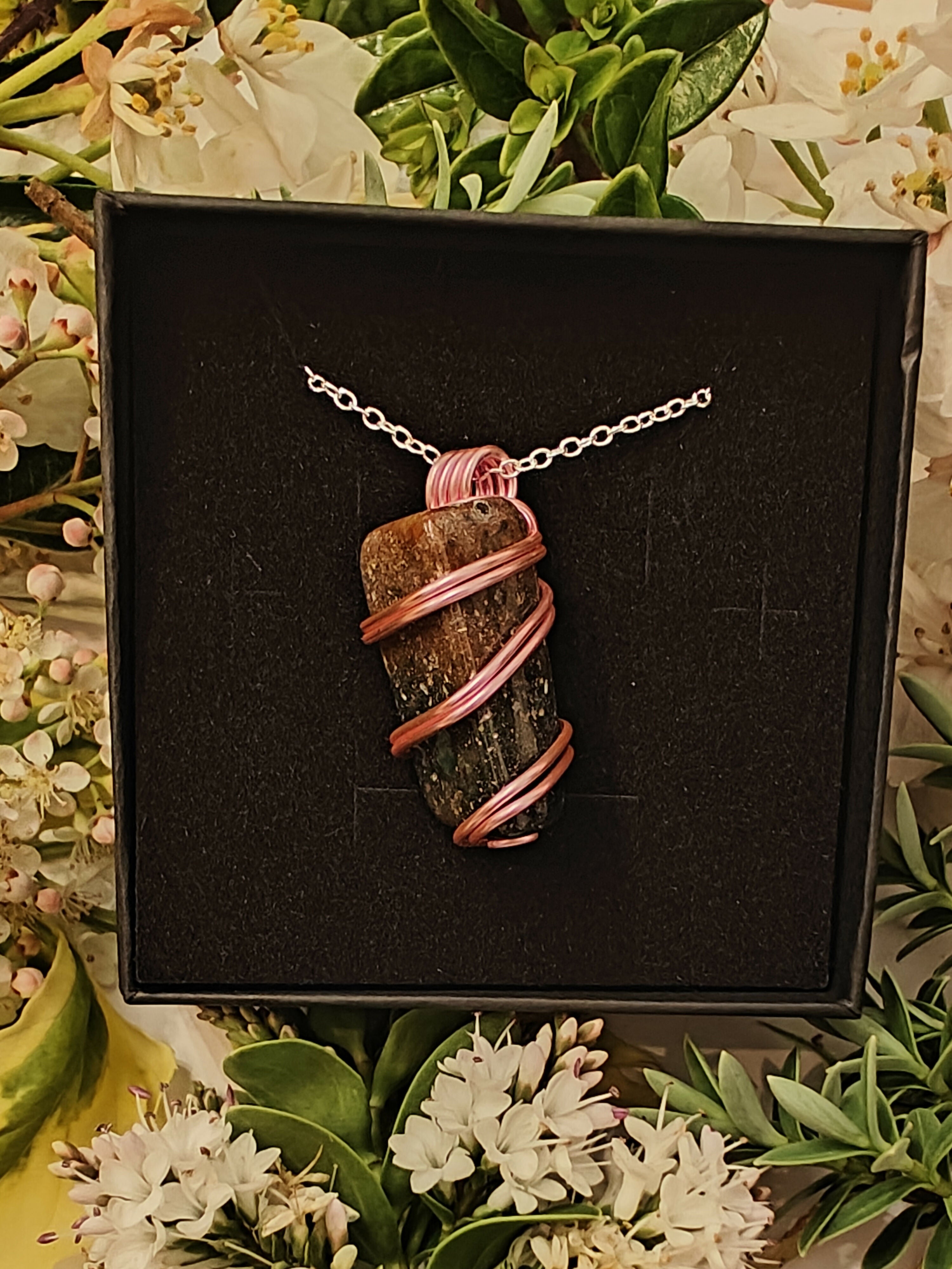 Jasper Wire Wrapped Crystal Necklace on Sterling Silver Chain