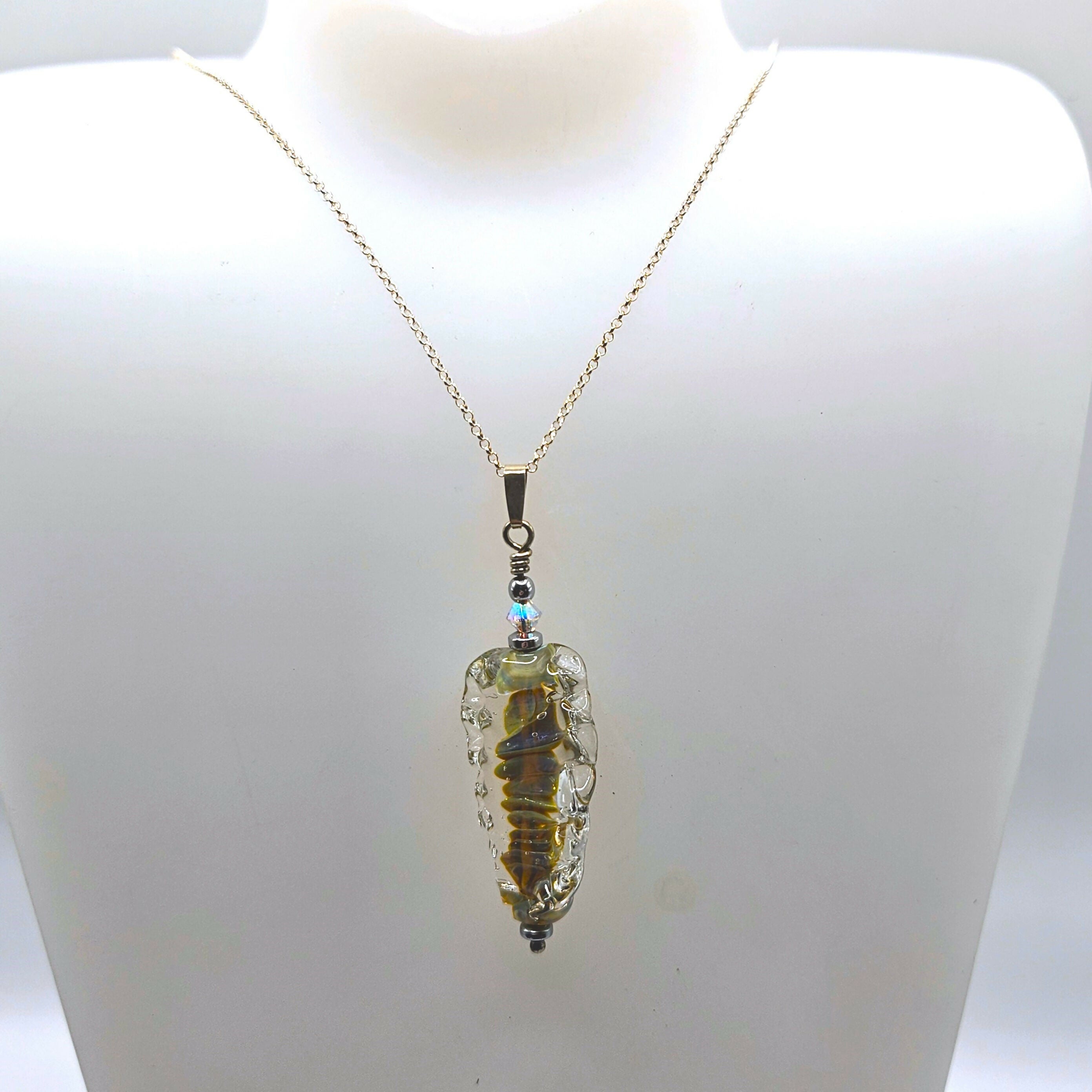 UNIQUE GLASS PENDANT ON STERLING SILVER CHAIN