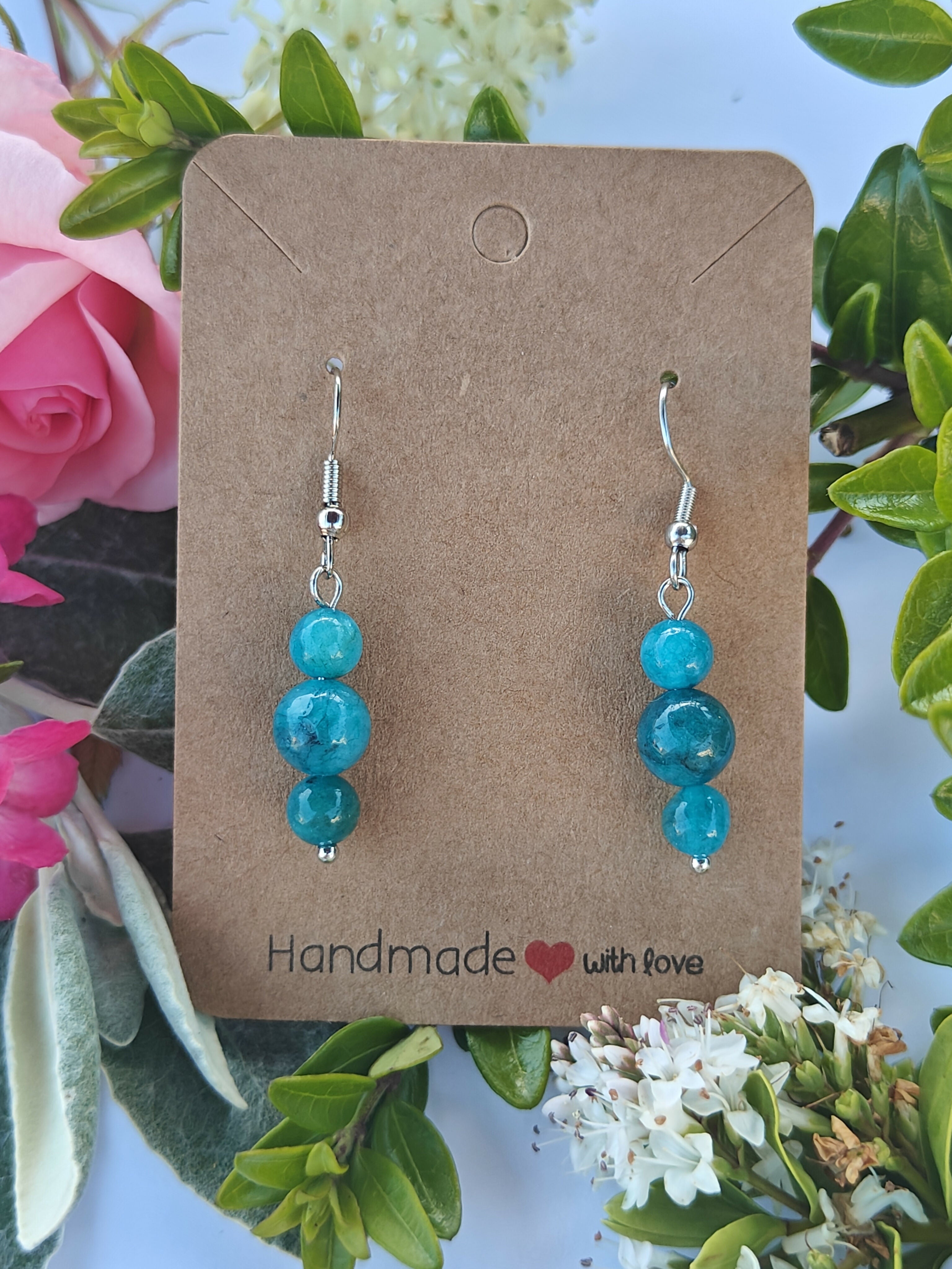 Blue Apatite Wire Wrapped Crystal Bead Earrings