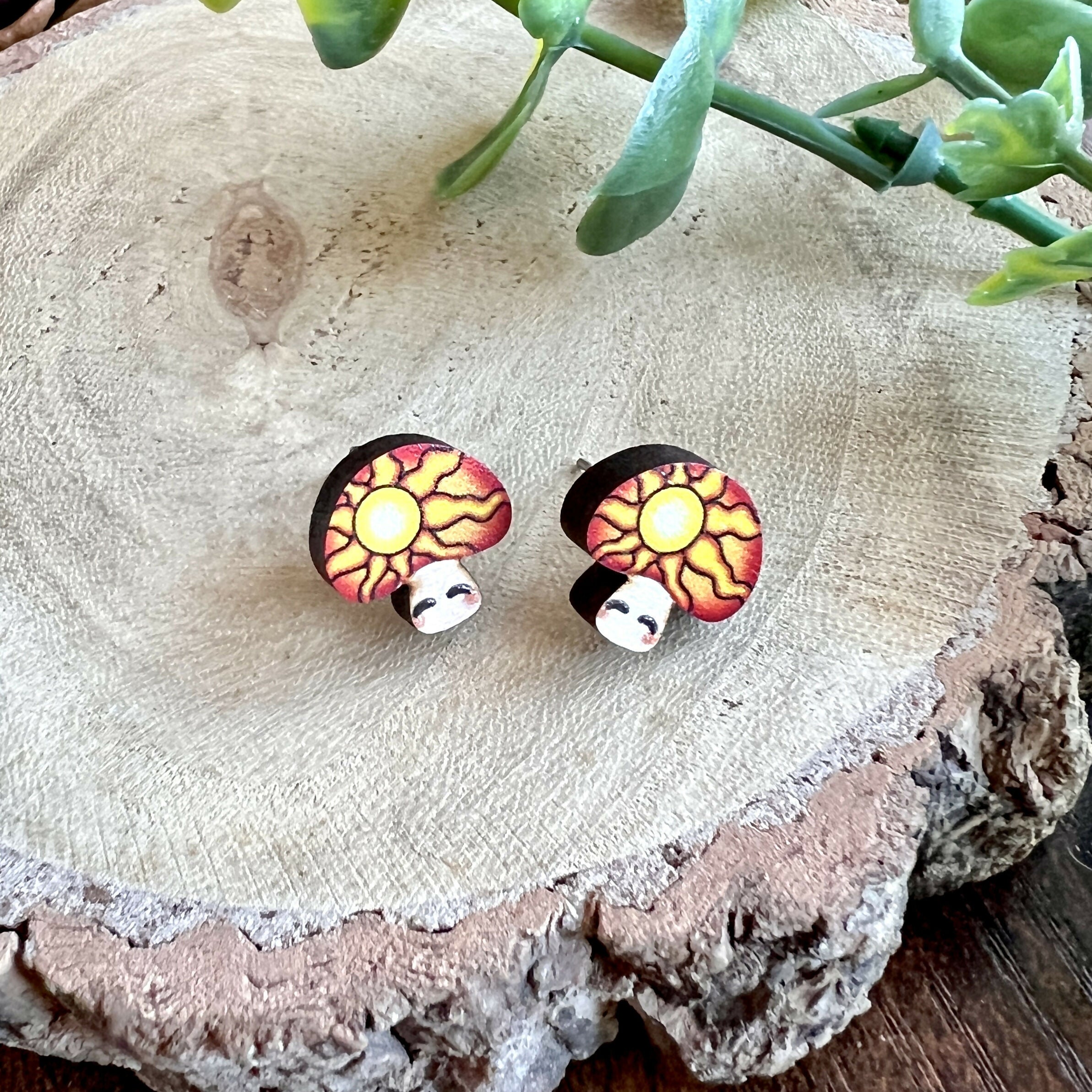 Dawn Mushroom Wooden Earrings