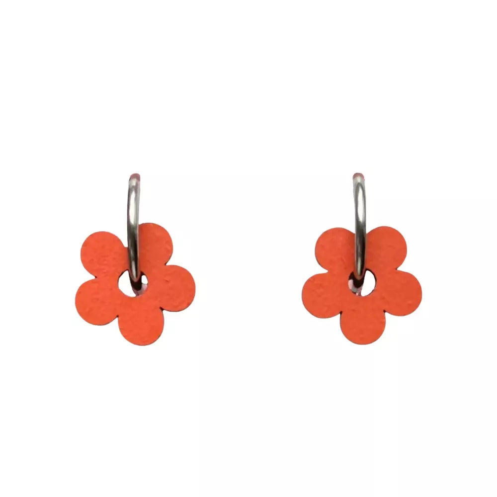 Hand Painted Orange Flower Hoop Earrings