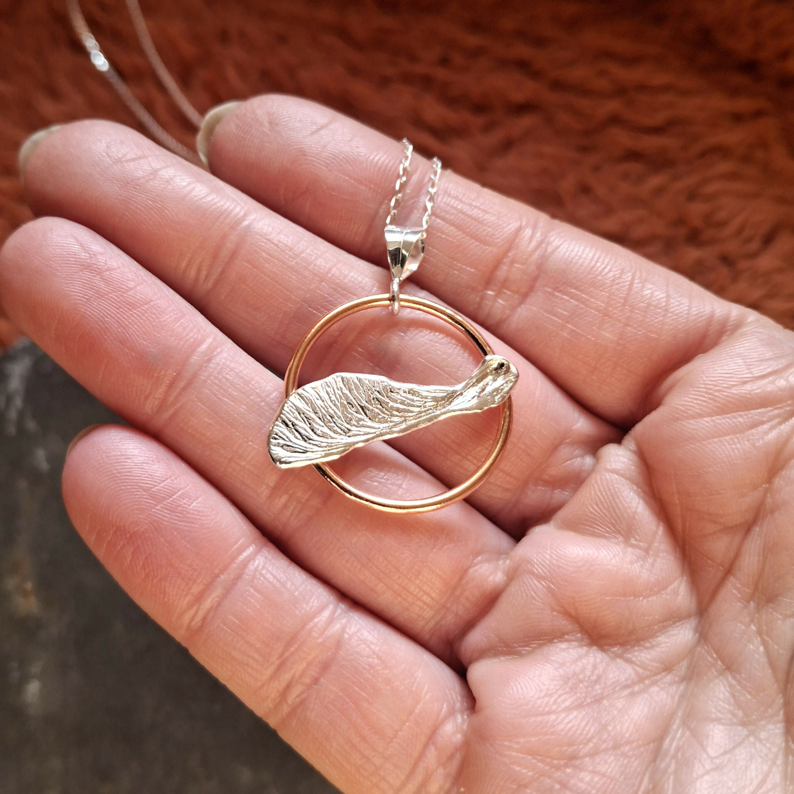 Handmade Real Helicopter Seed Silver Copper Necklace