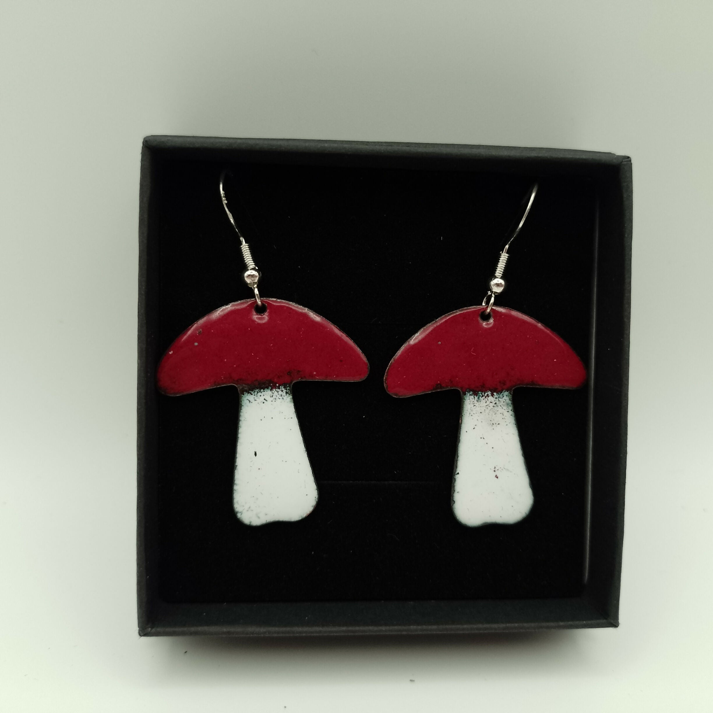 Red and White Enamel Mushroom Earrings