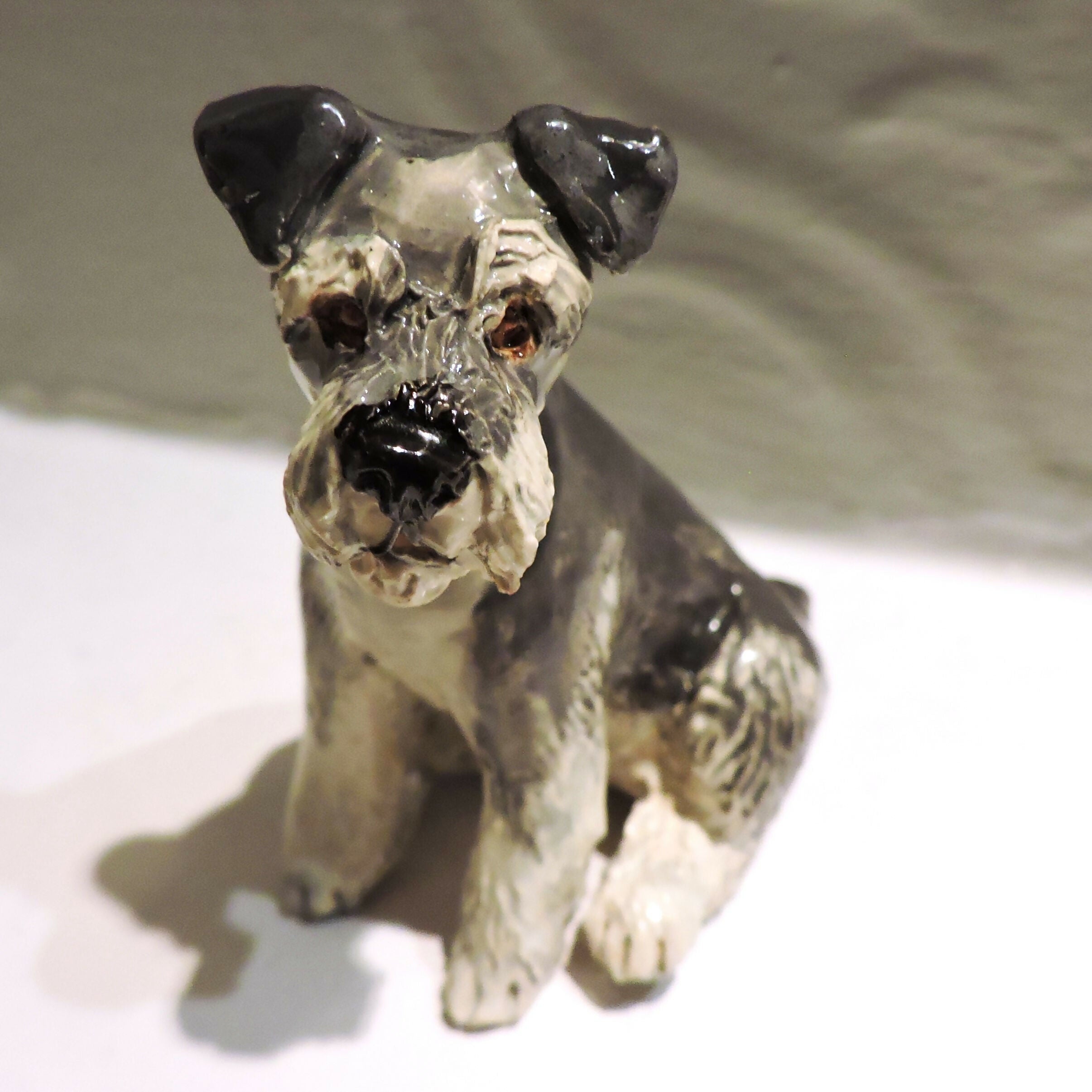 Ceramic Miniature Schnauzer dog sculpture