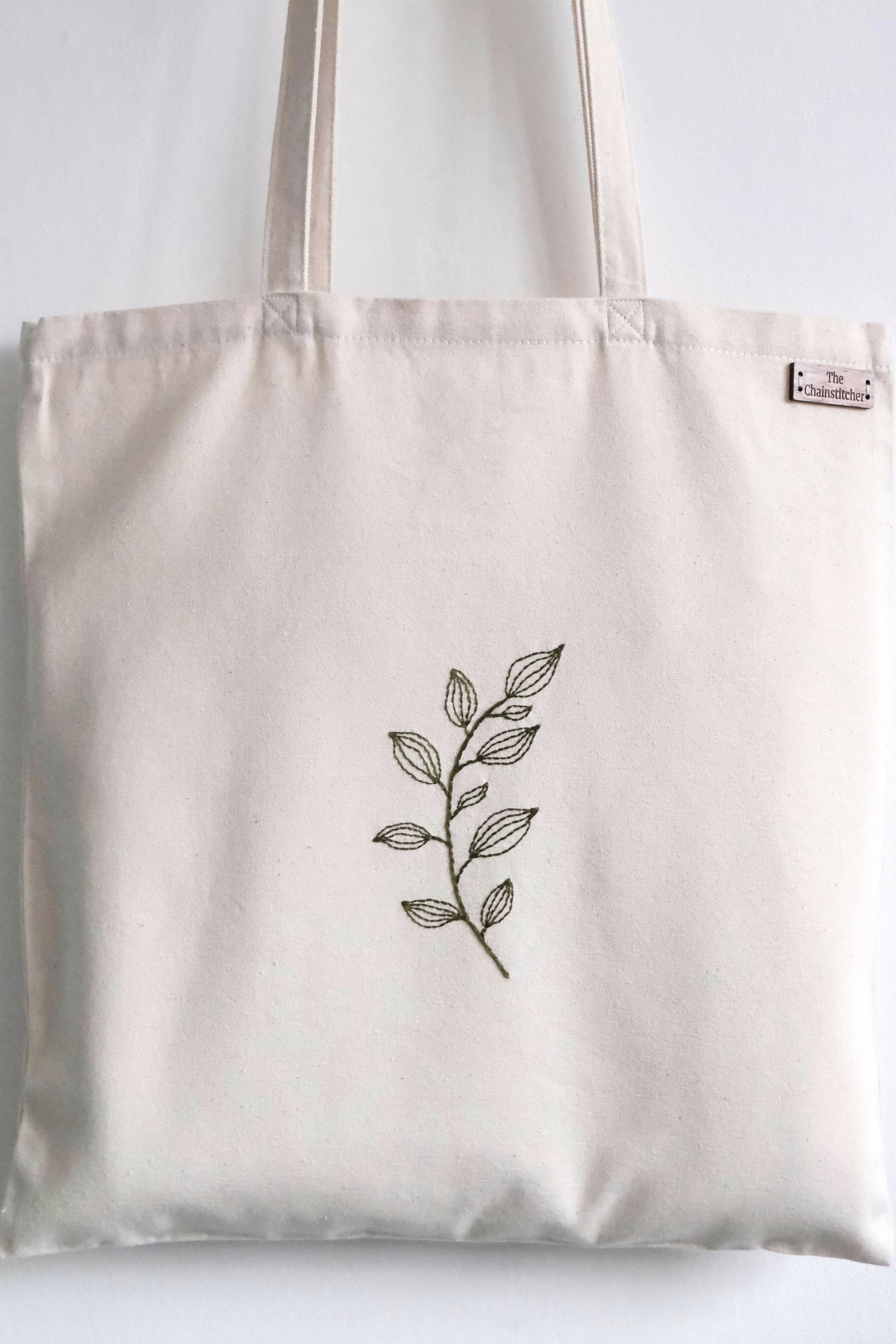 Hand Embroidered Leaf Tote