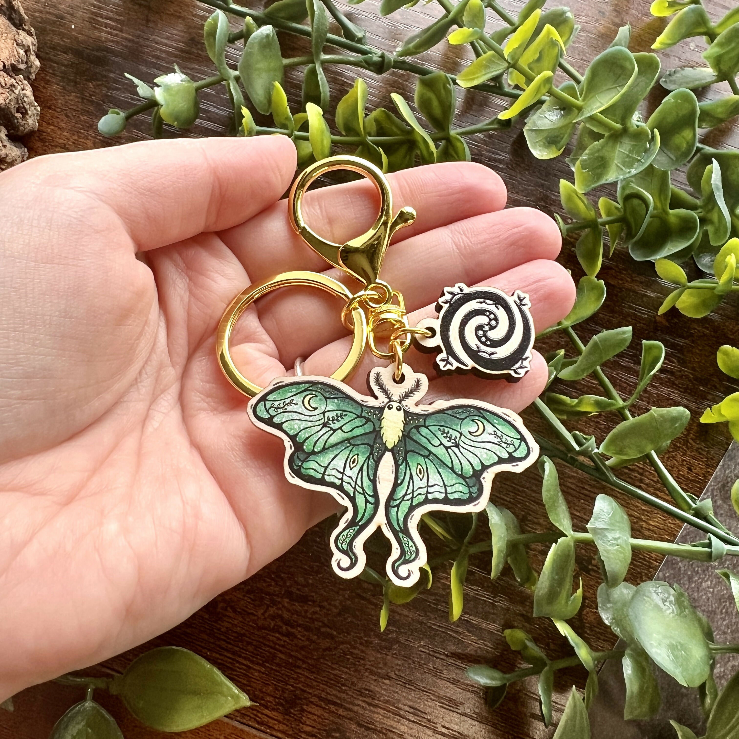 Lunar Moth Wooden Keyring | Eco-Friendly Map | Art & Soul