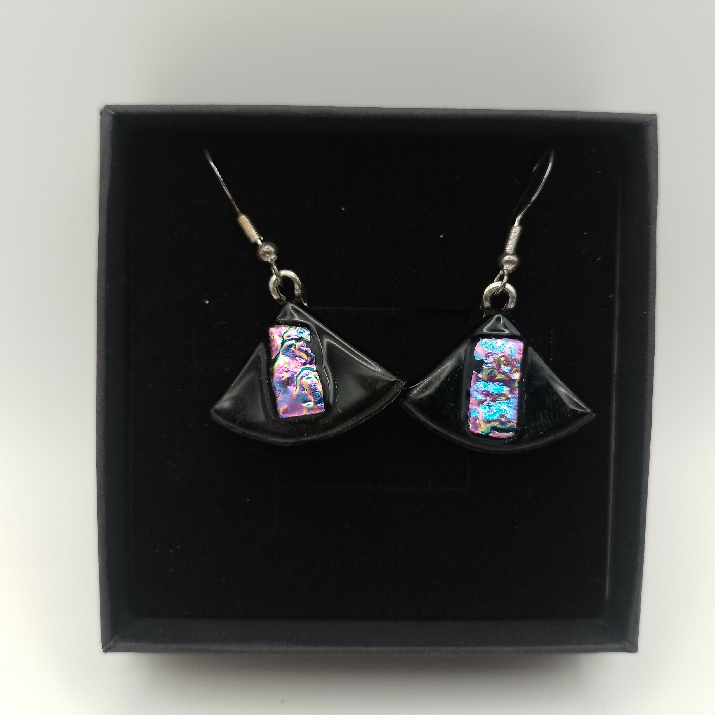 Pink and Purple Dichroic Triangle Earrings