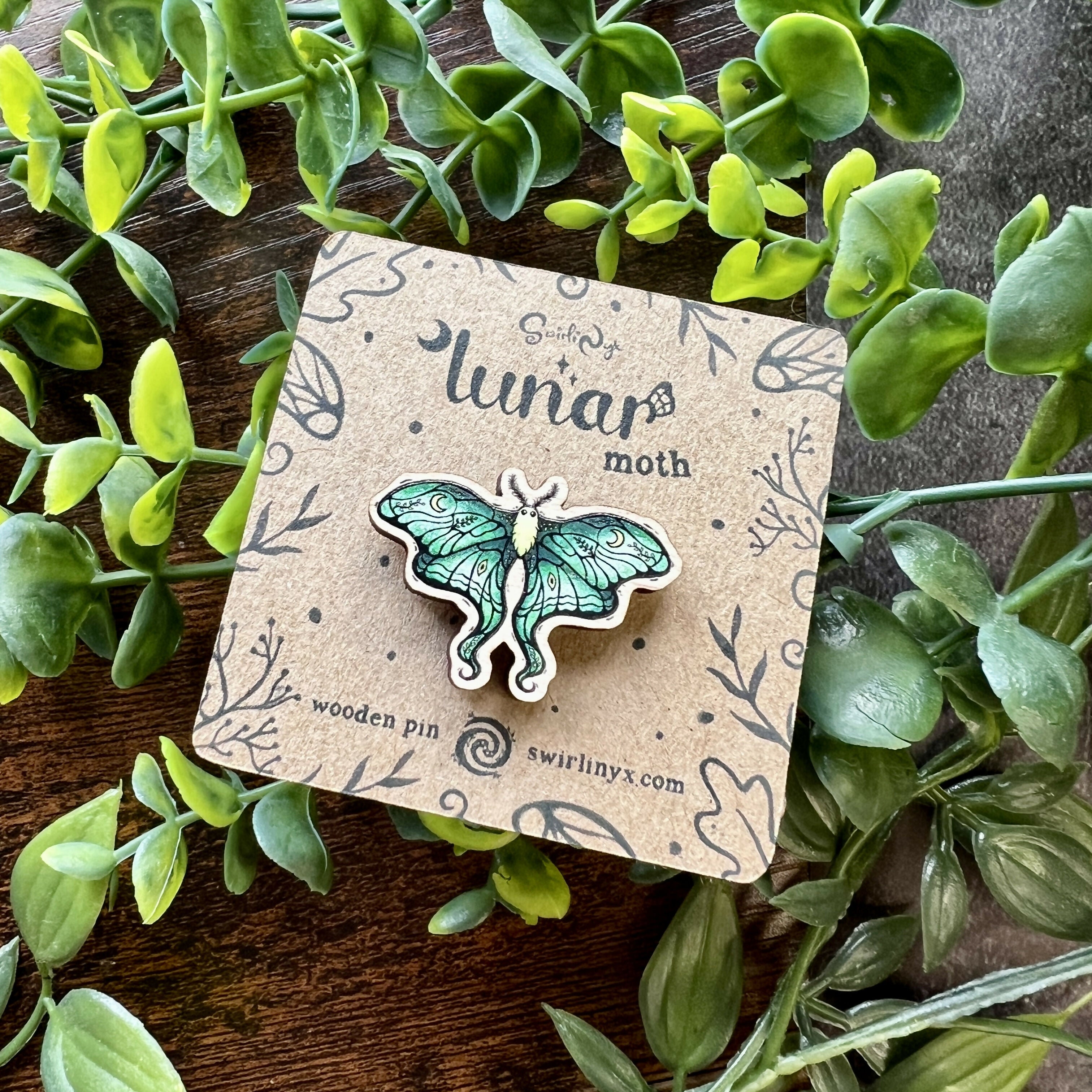 Lunar Moth Wooden Pin | Eco-Friendly Maple | Art & Soul