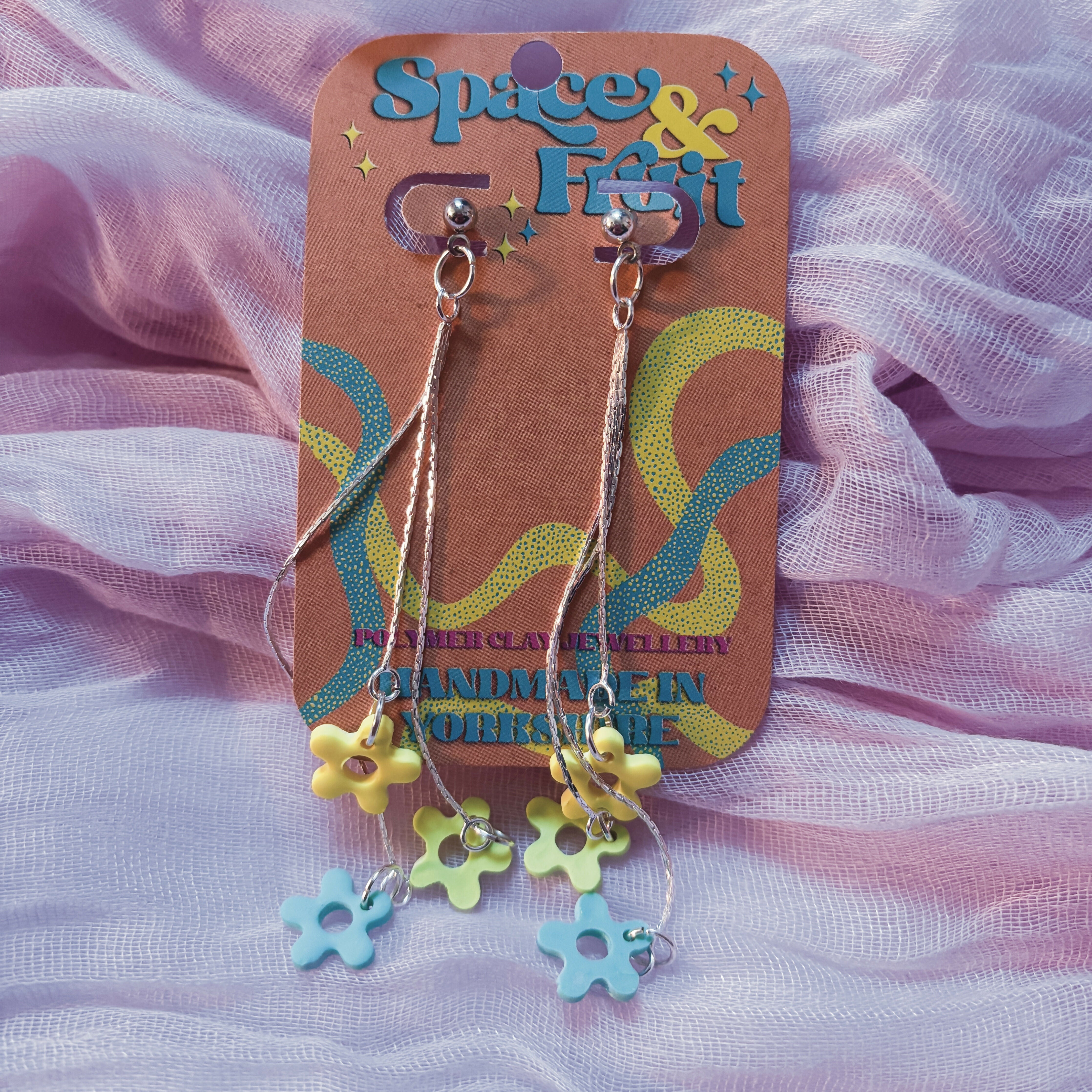 Pastel Flower Chain Drop Polymer Clay Earrings