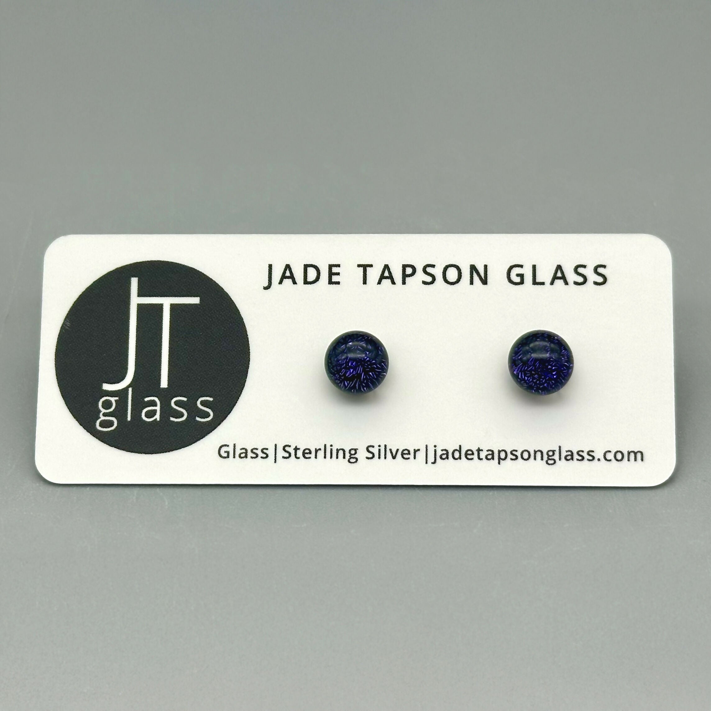 Purple Dichroic Fused Glass Sterling Silver Stud Earrings - Handmade by Jade Tapson Glass.