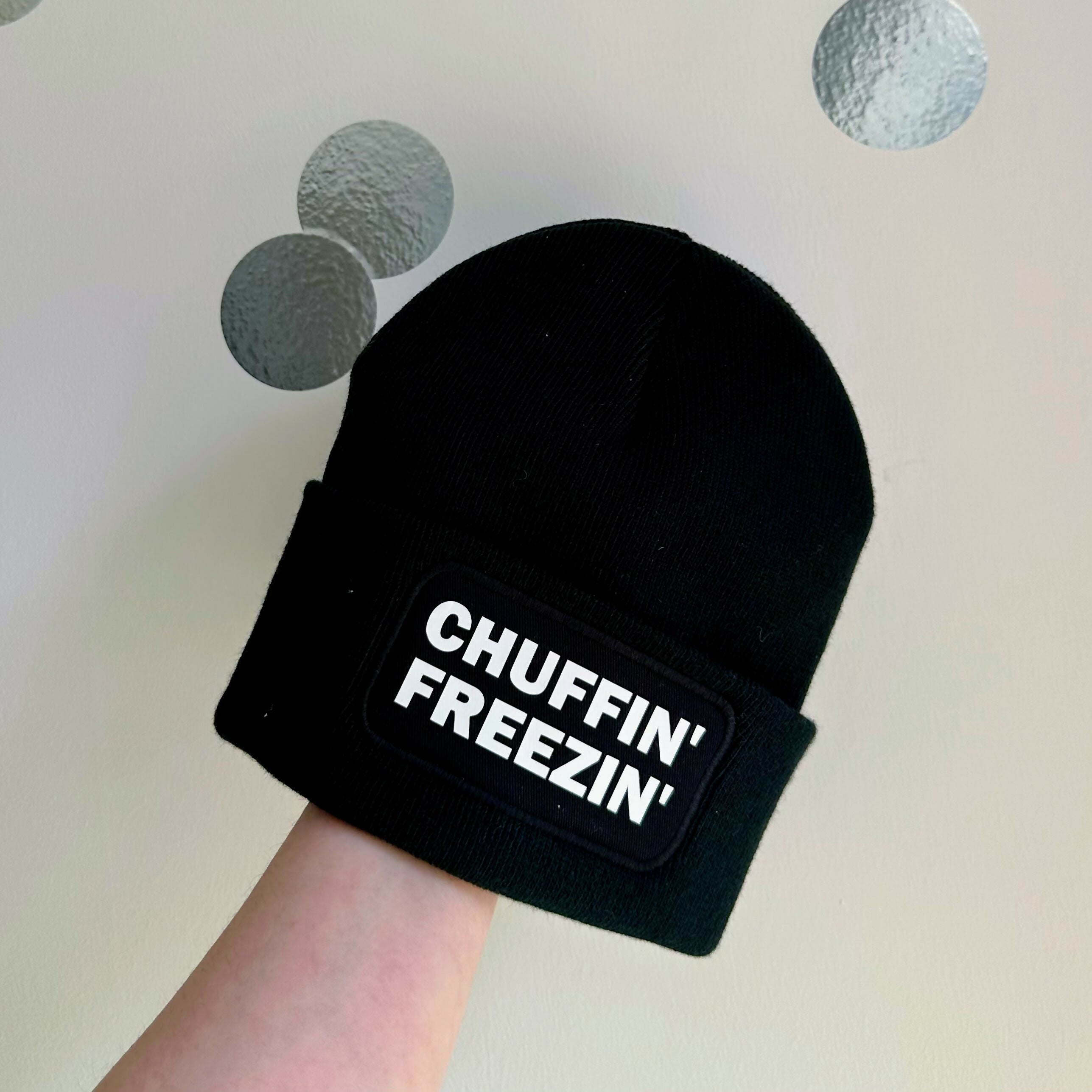 Chuffin Freezin Cuffed Rectangular Patch Beanie Hat