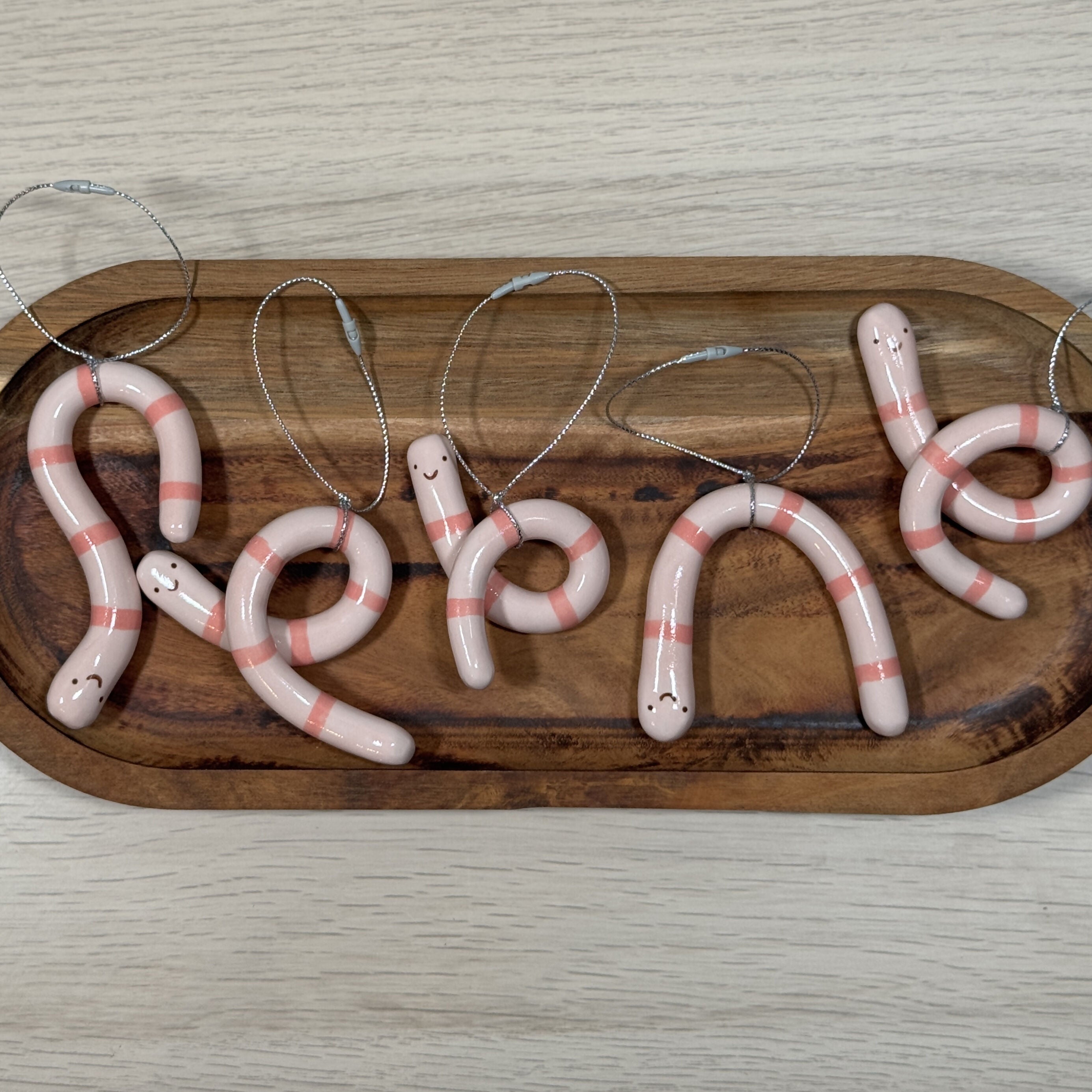 Ceramic Worm Bauble, Christmas Ornament.