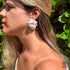Large Floral Statement Earrings with Gold Bead Centre in White