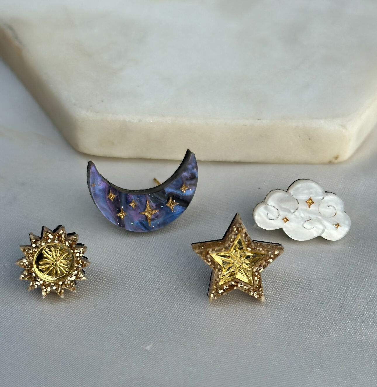 Celestial, Mix And Match, Moon, Star, Sun And Cloud Stud Earrings.