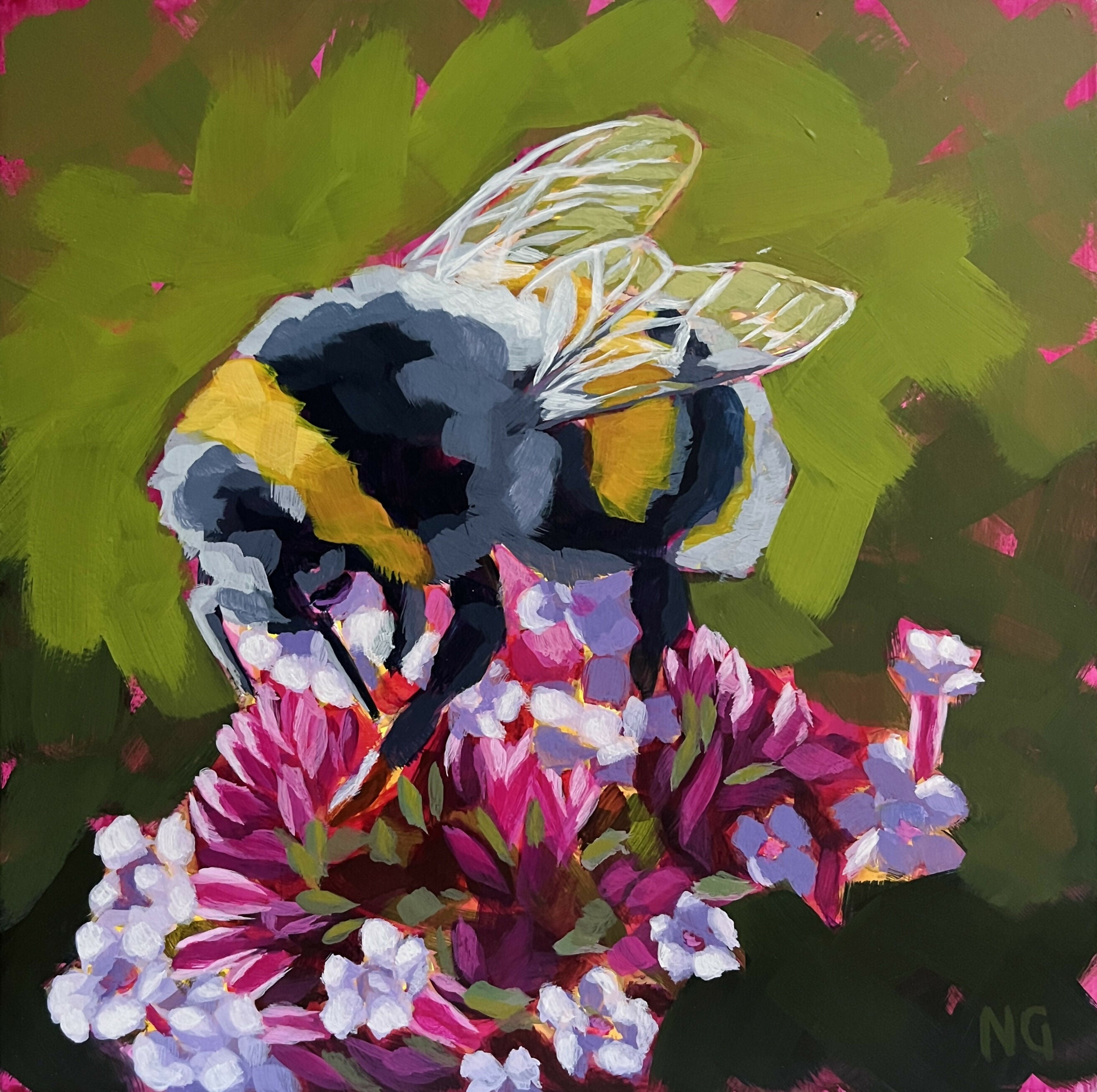 Bee Among the Petals - Original Acrylic Painting