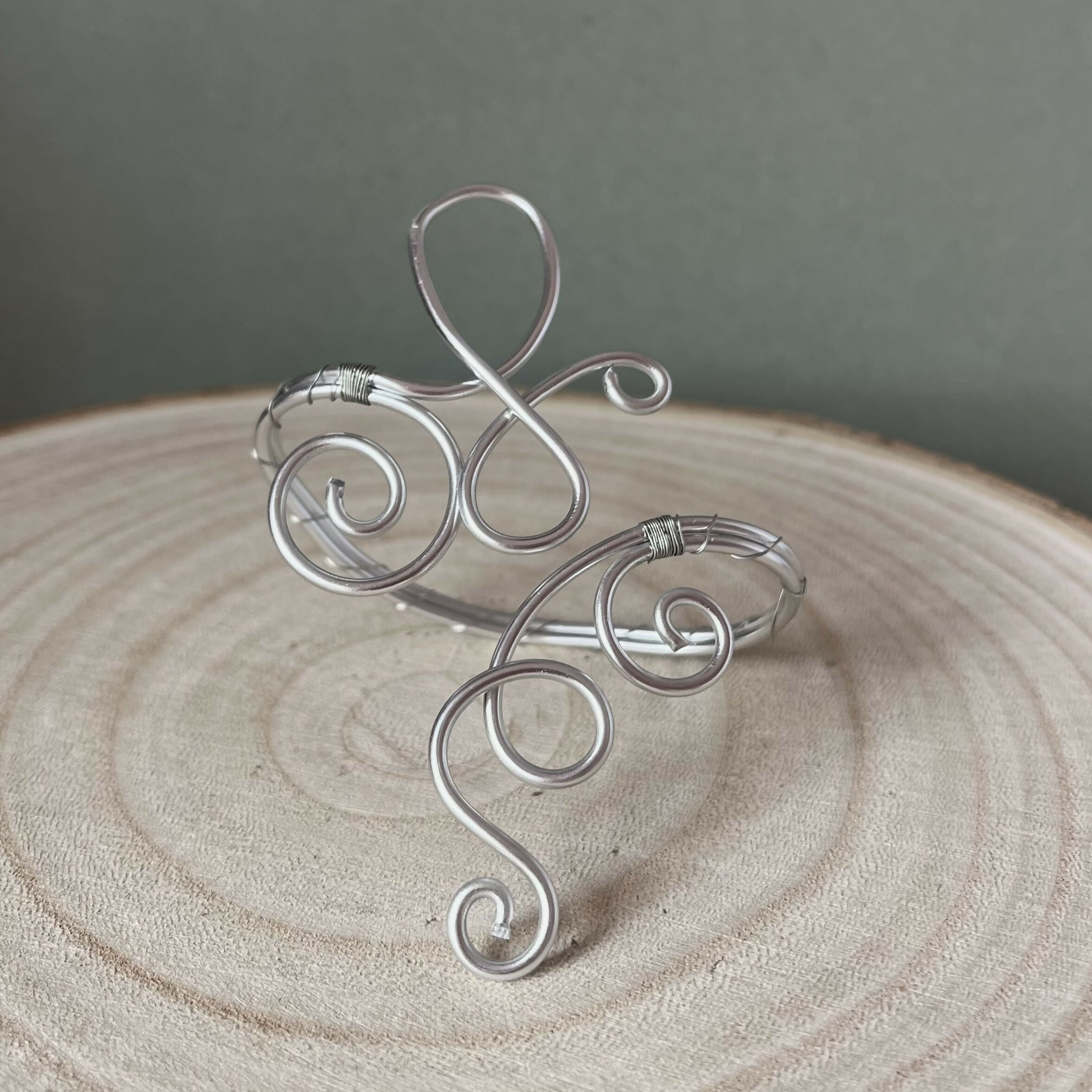 Swirling Silver Wire Wrapped Wrist Cuff Bracelet