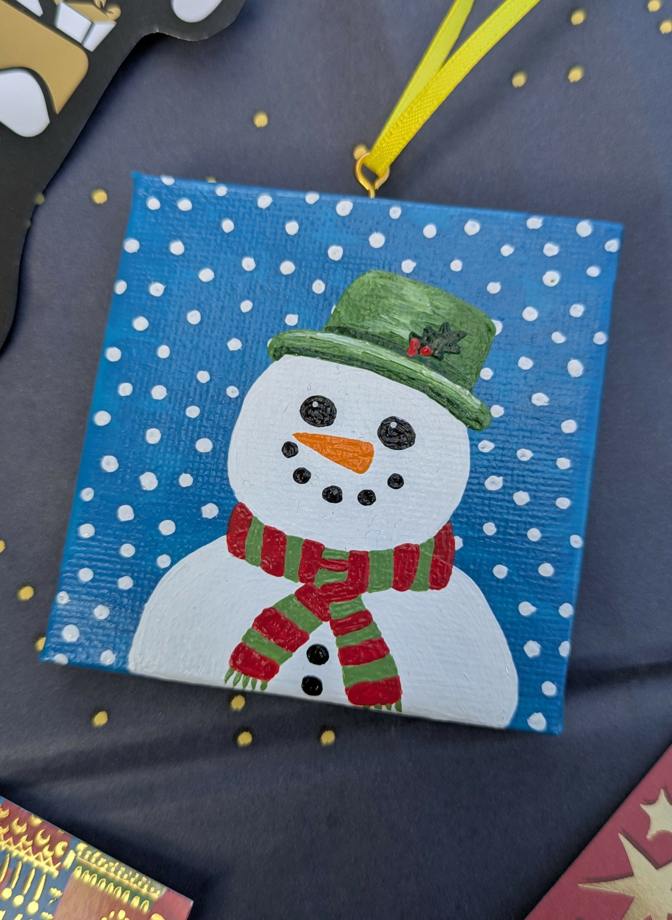 Mini Canvas Snowman Christmas Decoration