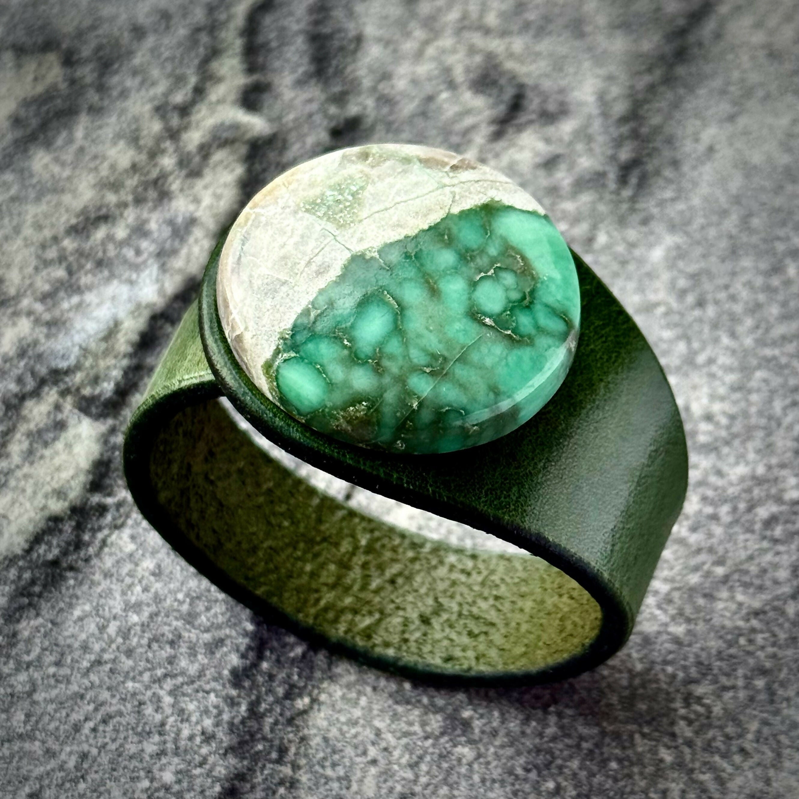 Handcrafted Natural Leather & Variscite Gemstone Bracelet - Size S or M