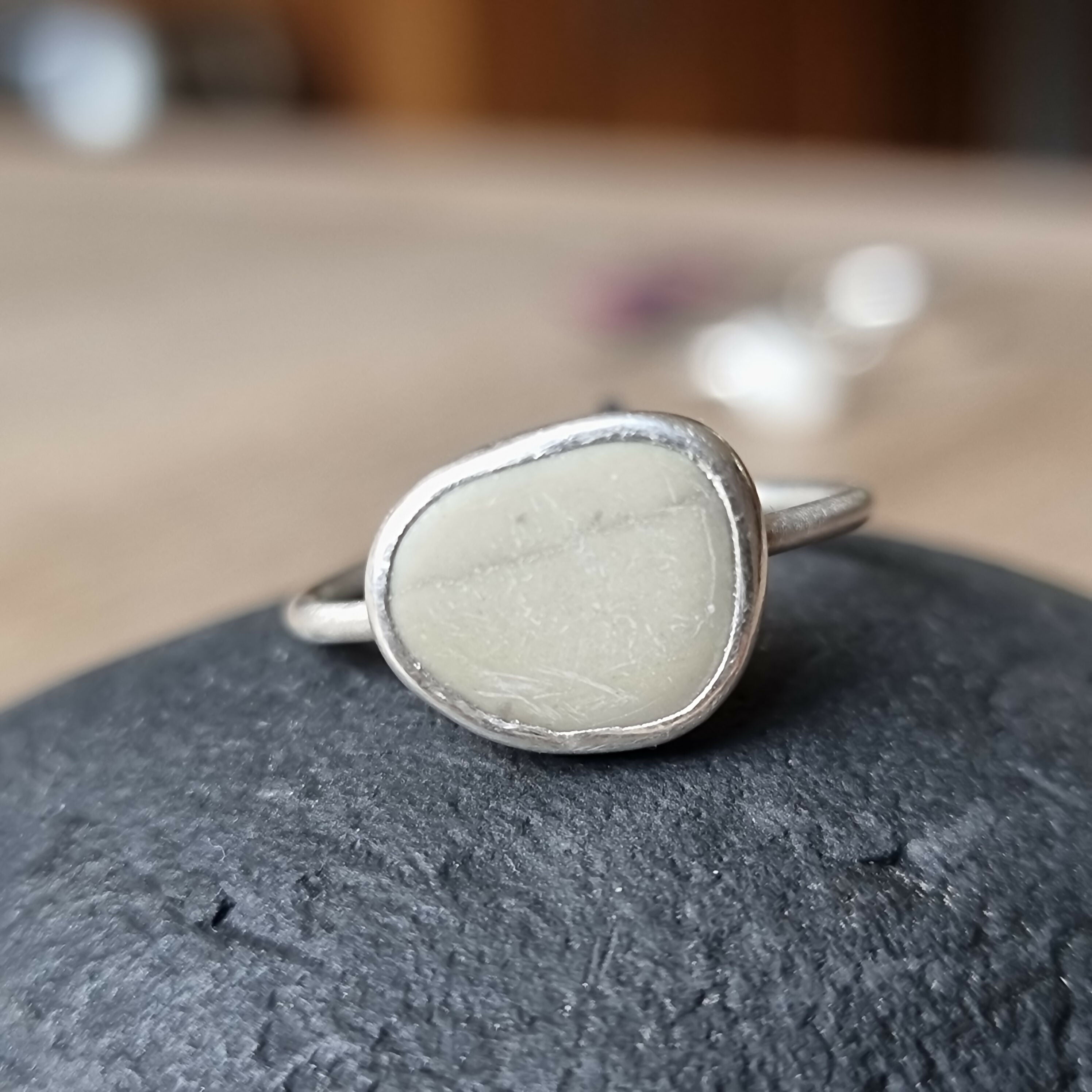 Beach Stone and Silver Ring size S