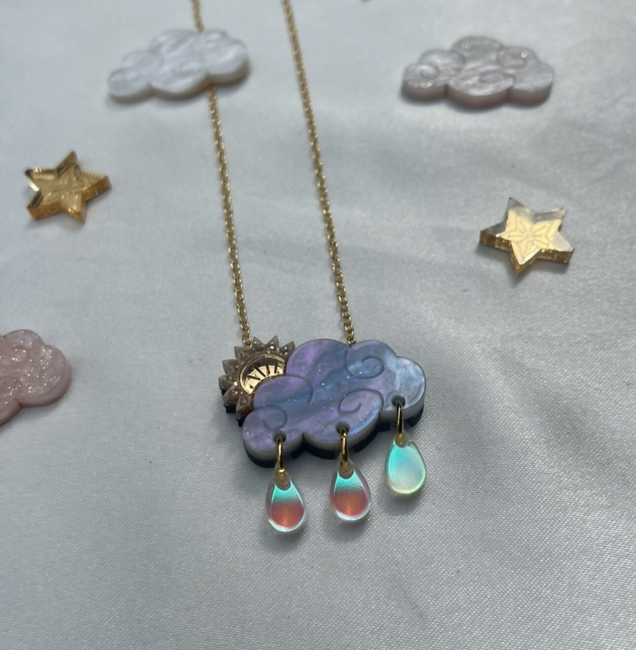 Sunbeam Cloud and Raindrop Neckace