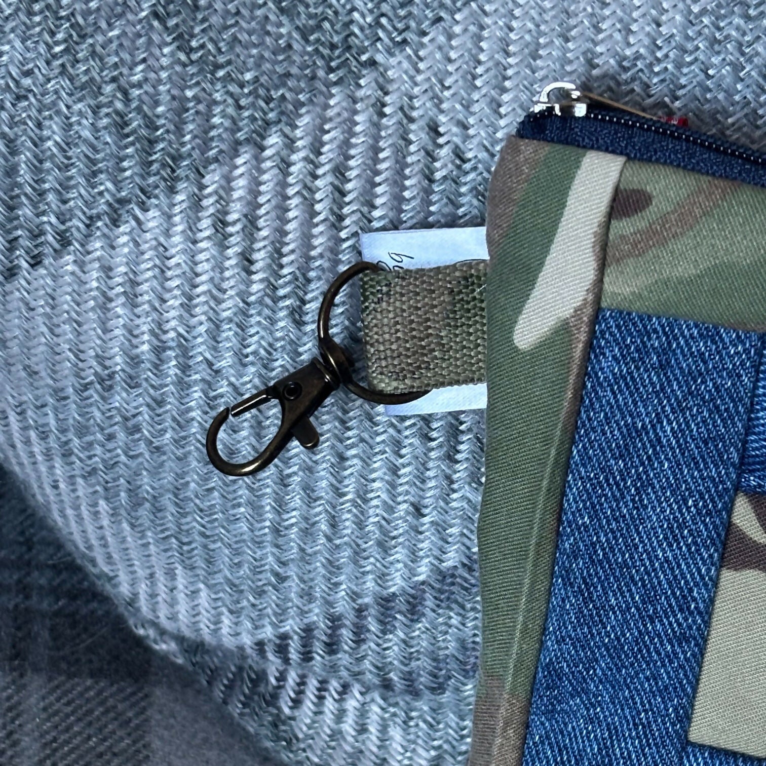 Unique Handcrafted Camouflage Patchwork Purse Cosmetic Bag Made From Upcycled Jeans And Fabric