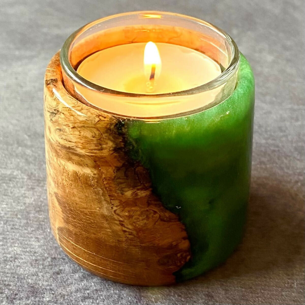 Handmade Burr Wood and Resin Tealight Holder