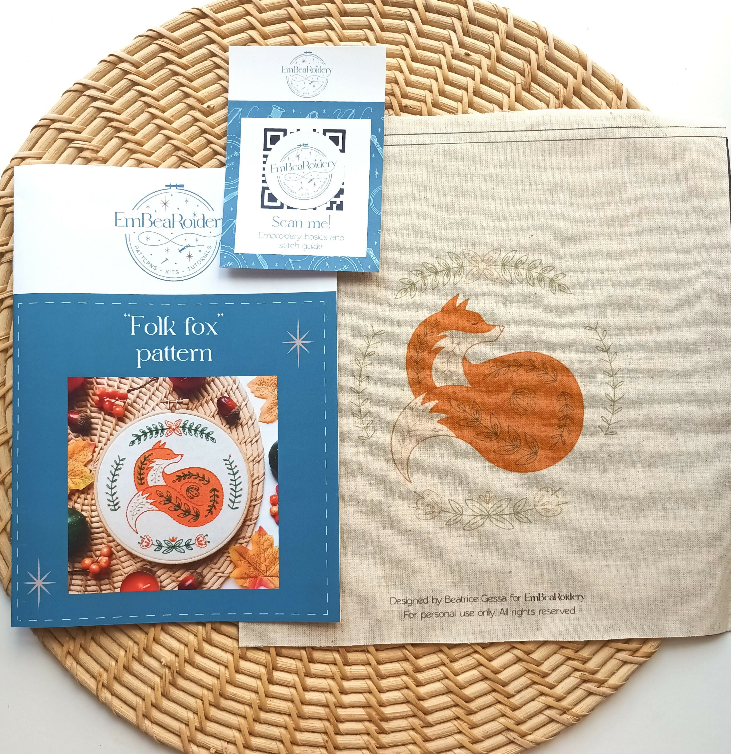 DIY embroidery kit for beginners - Folk fox