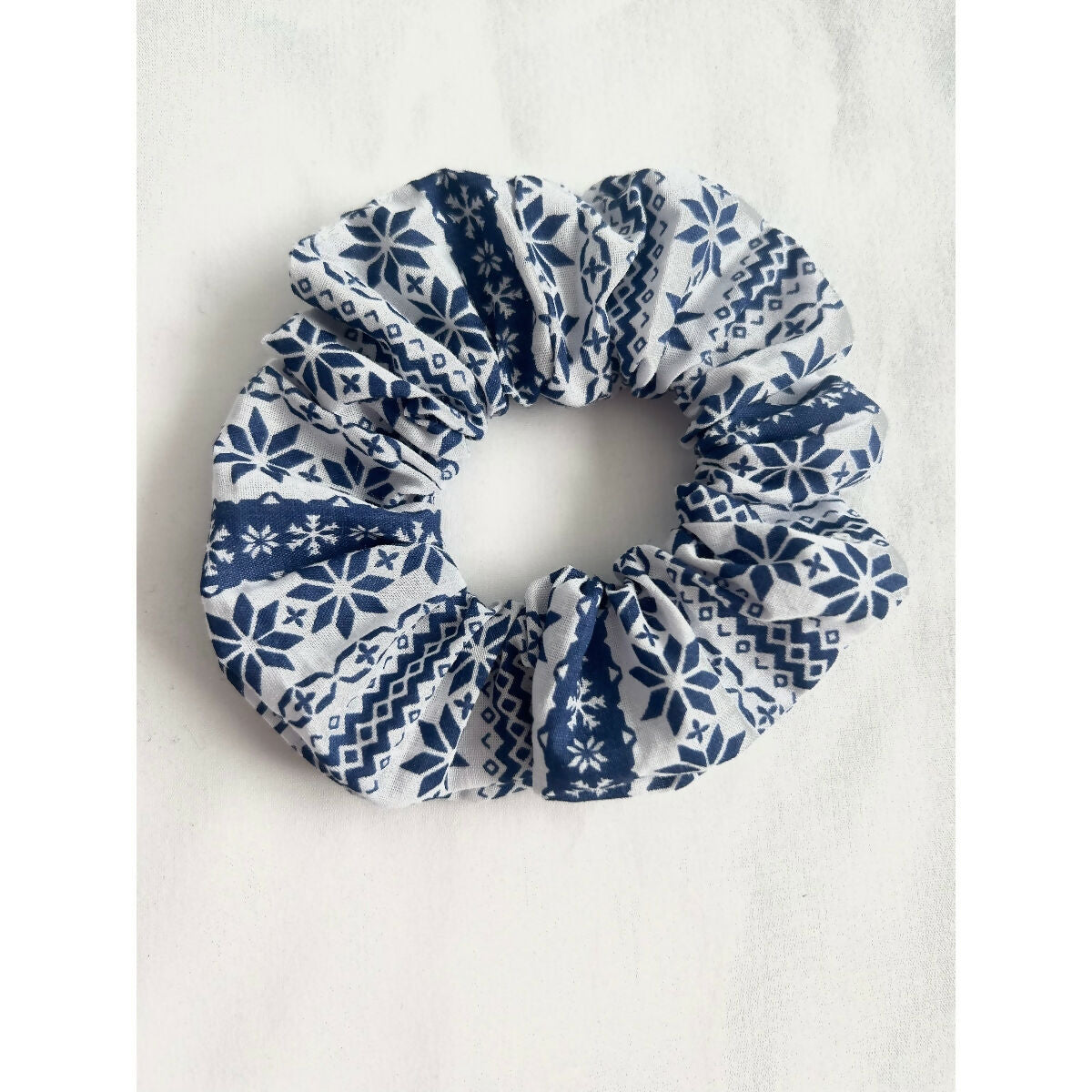 White & Blue Norwegian Christmas Hair Scrunchie