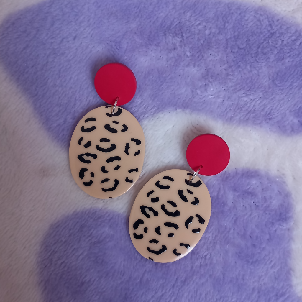 Polymer Clay Leopard Print Dangle Earrings