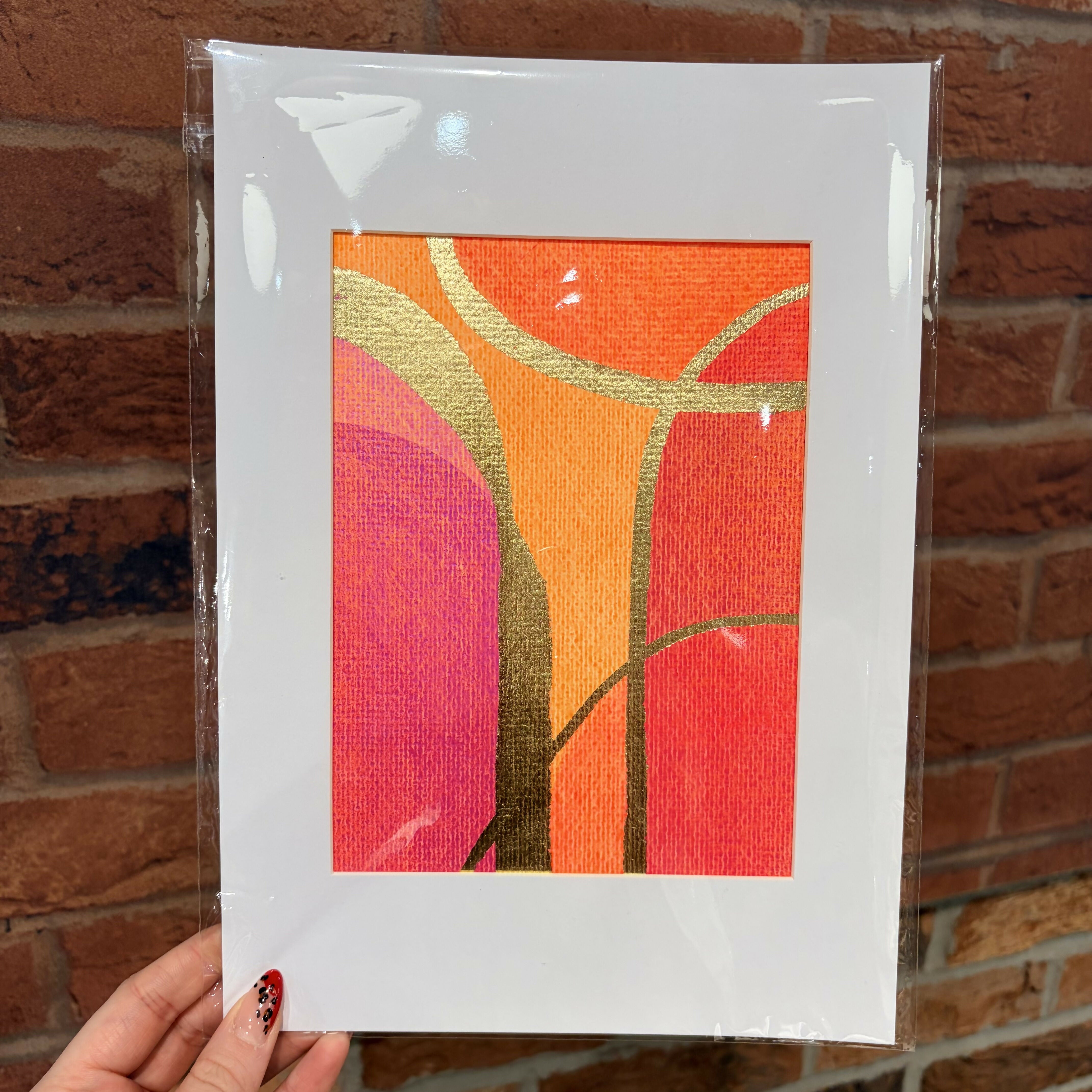 Pink, Orange & Gold Abstract Print - A4 Mounted Print