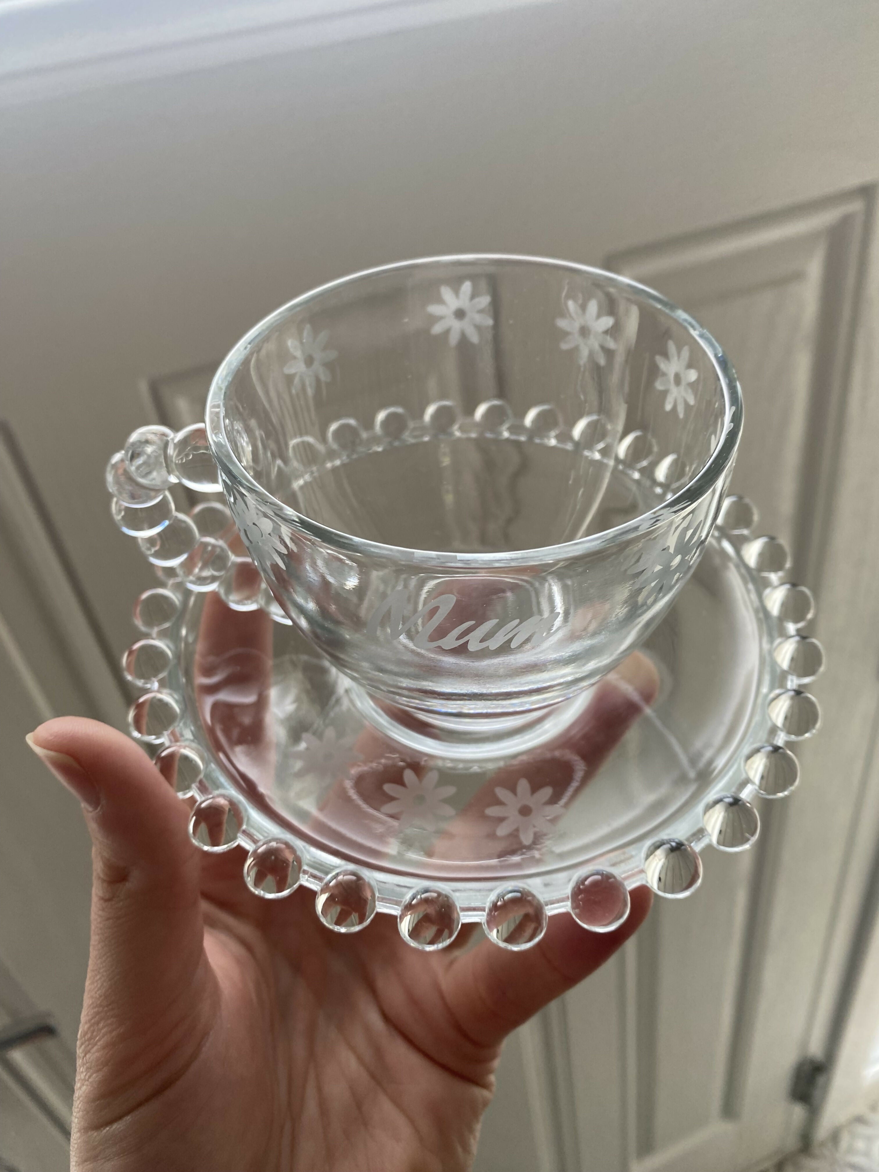Etched Glass Cup & Saucer - Personalised Mum