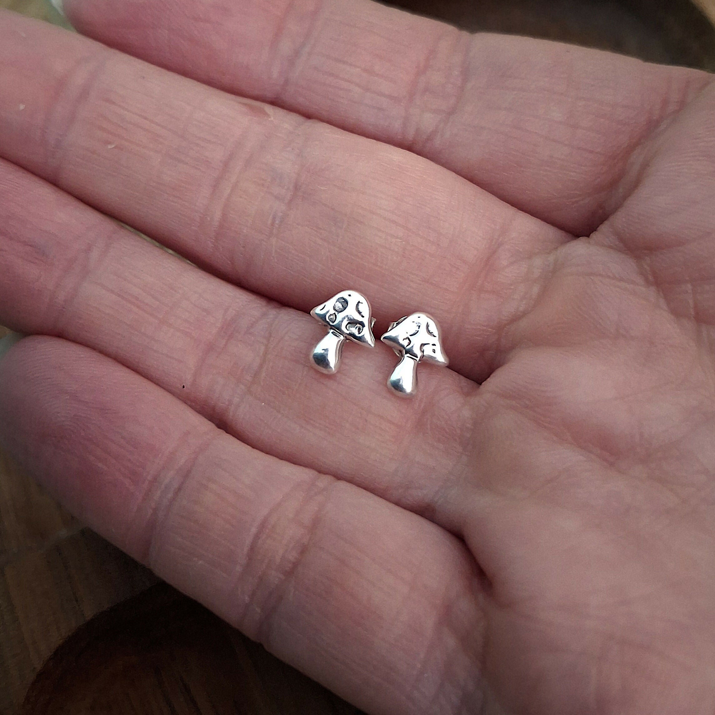 Handmade Silver Toadstool Studs