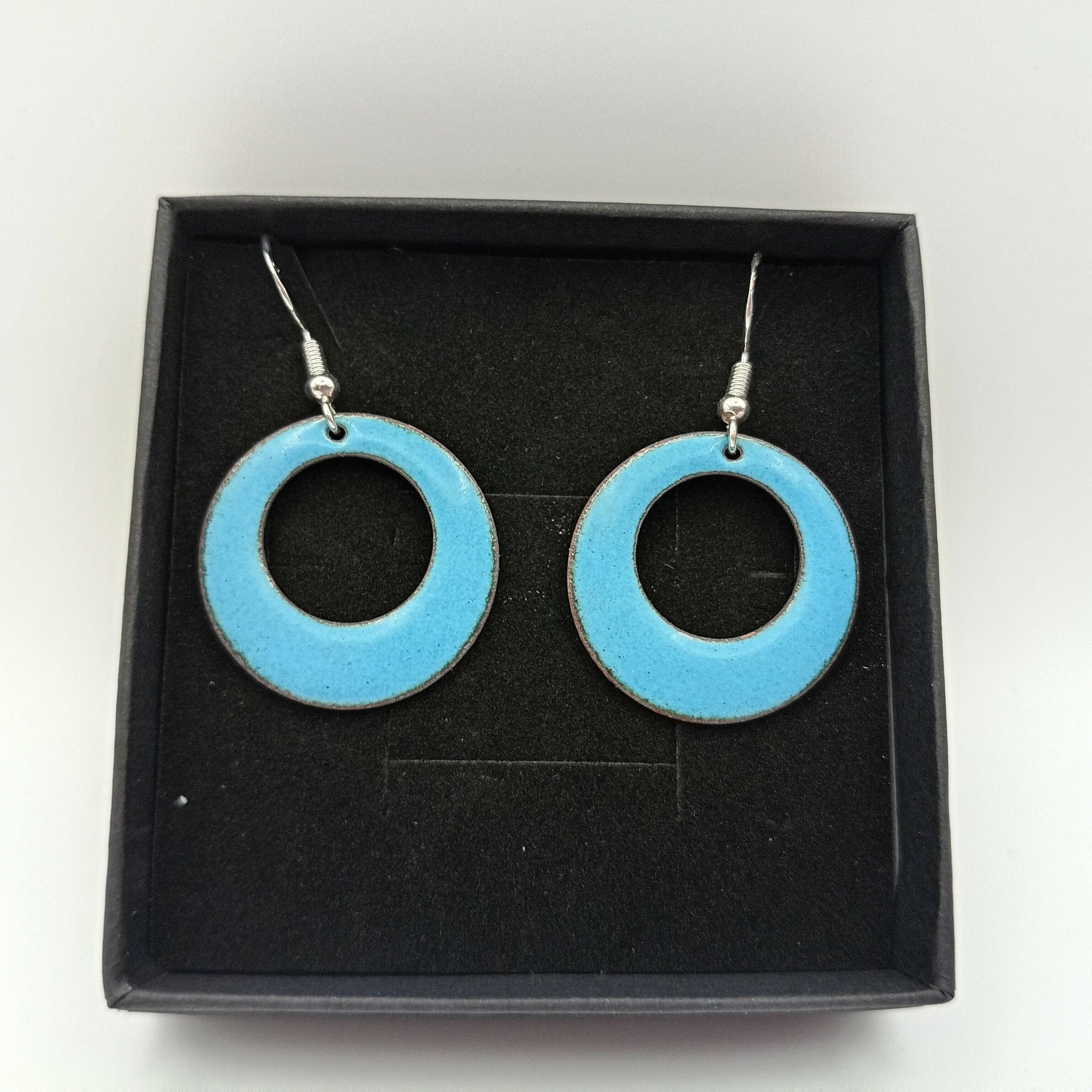 Sky Blue Enamel Hoop Earrings