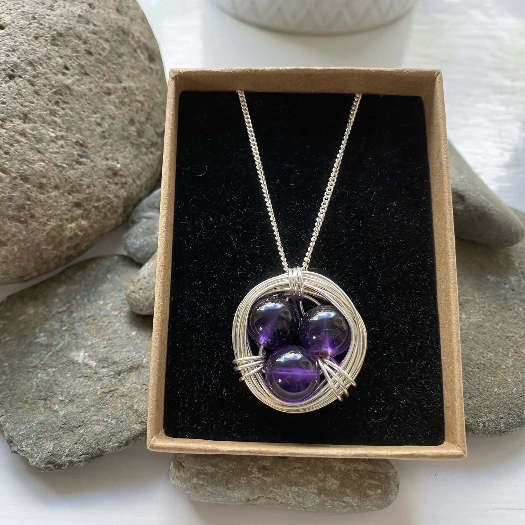 Amethyst Drop Necklace, Sterling Silver