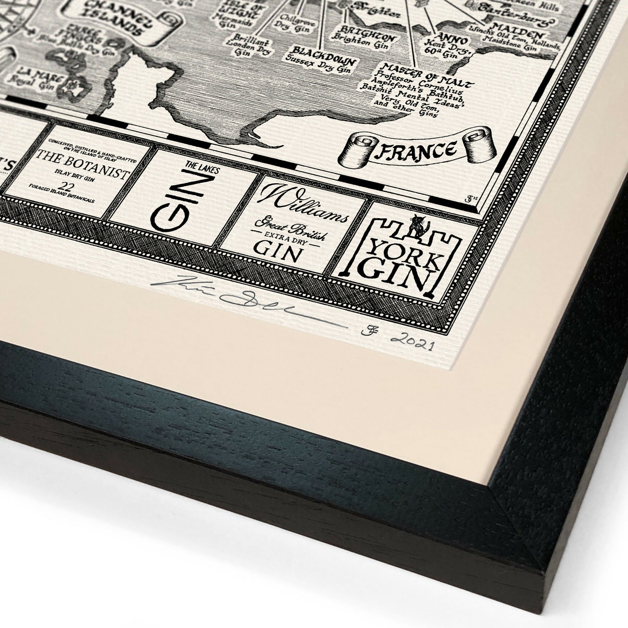 Gins of Britain & Ireland Map Hand Drawn Art Print